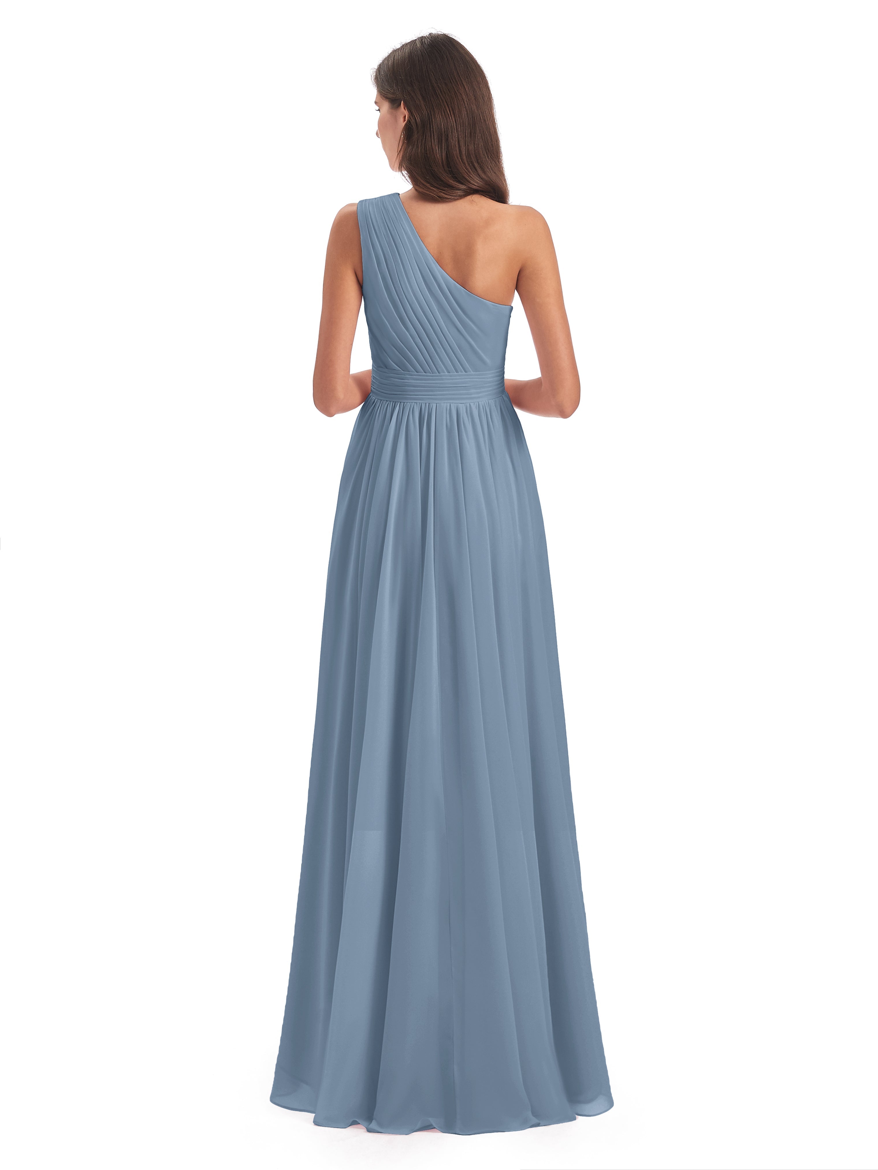 Robes De Demoiselle D'Honneur Bleu De Schiste Asymétrique Seule-Épaule Mousseline Robes Demoiselle D'Honneur