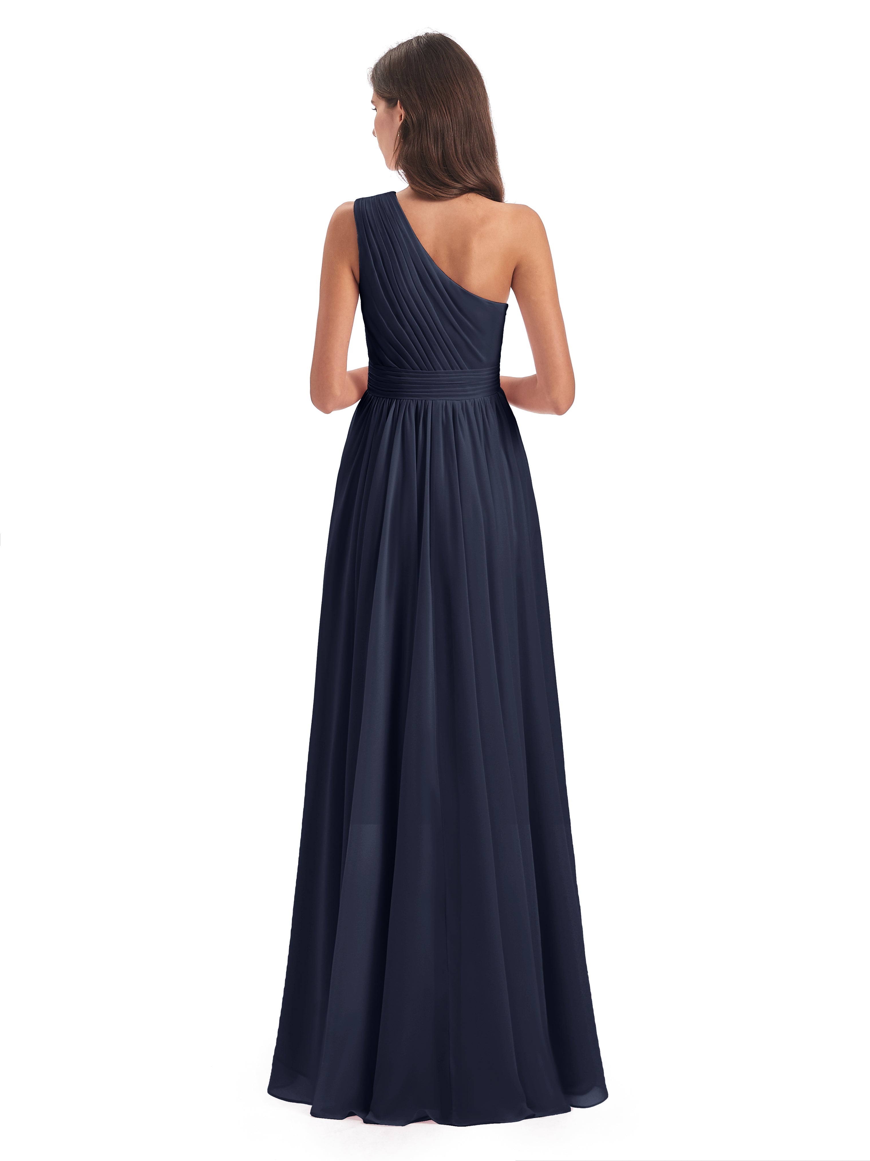 Robes De Demoiselle D'Honneur Bleu Marine Foncé Asymétrique Seule-Épaule Mousseline Robes Demoiselle D'Honneur