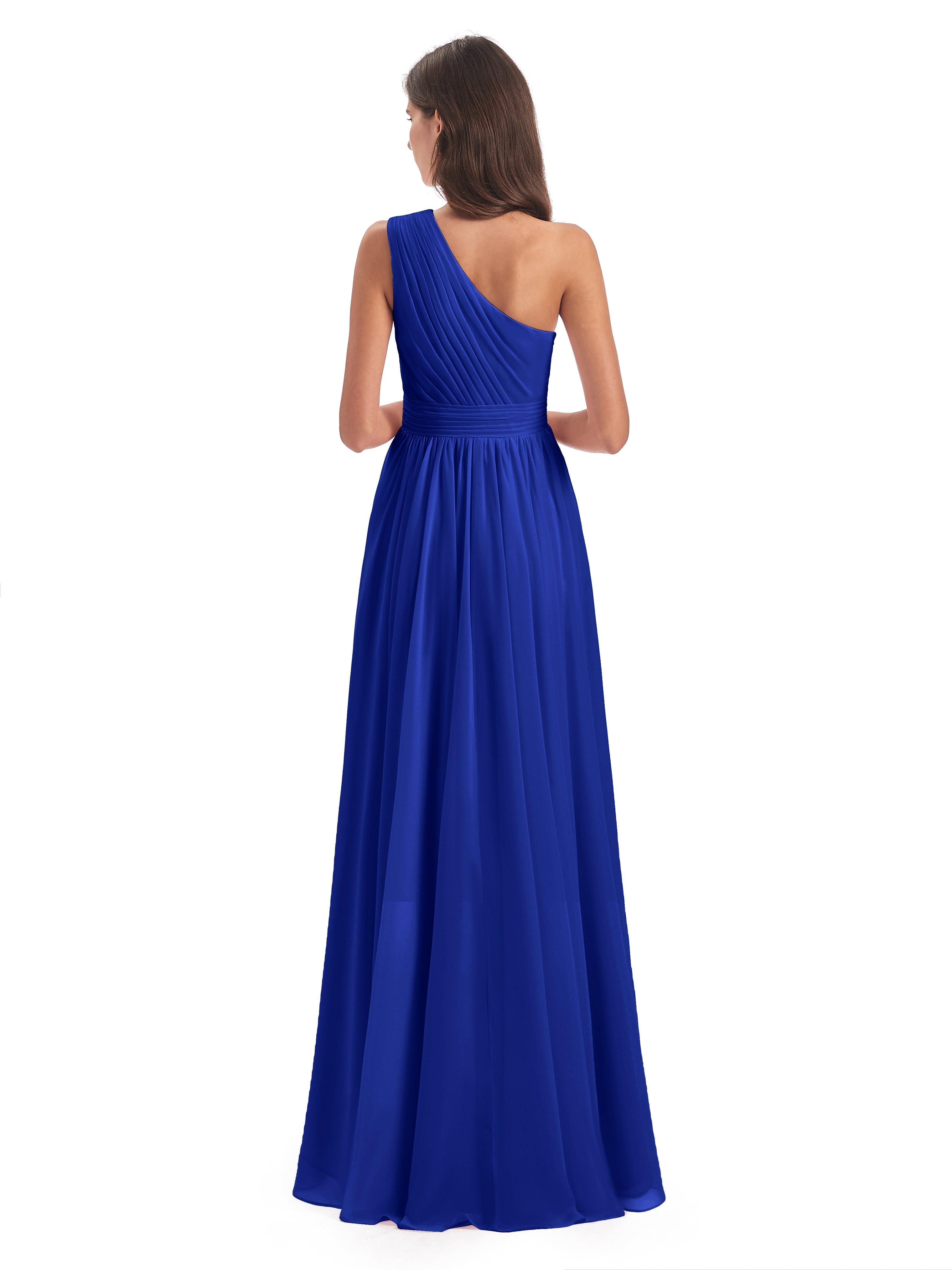 Robe De Demoiselle D Honneur Bleu Royal Asymétrique Seule-Épaule Mousseline Robes Demoiselle D'Honneur