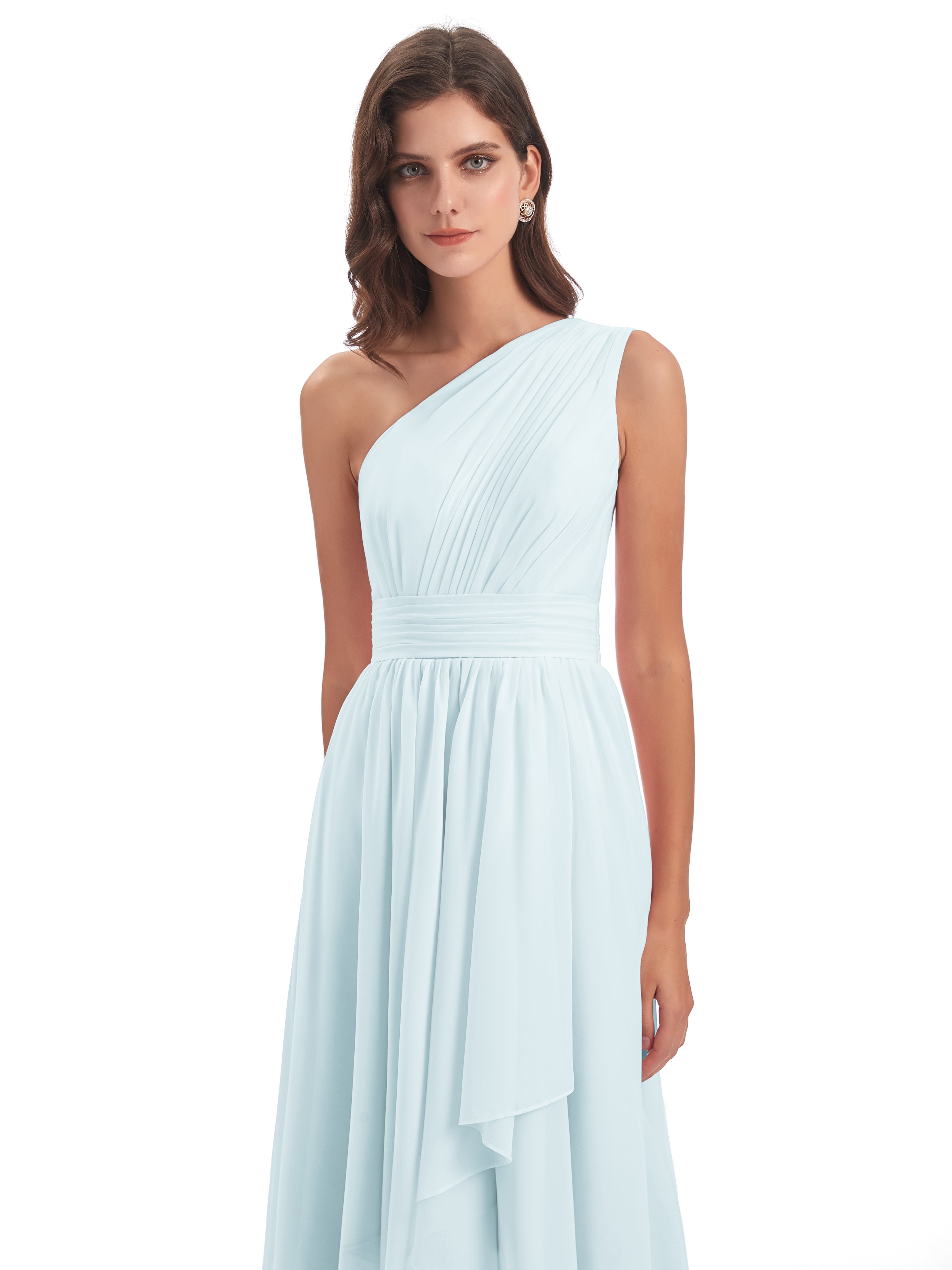 Robe De Demoiselle D'Honneur Brume Asymétrique Seule-Épaule Mousseline Robes Demoiselle D'Honneur