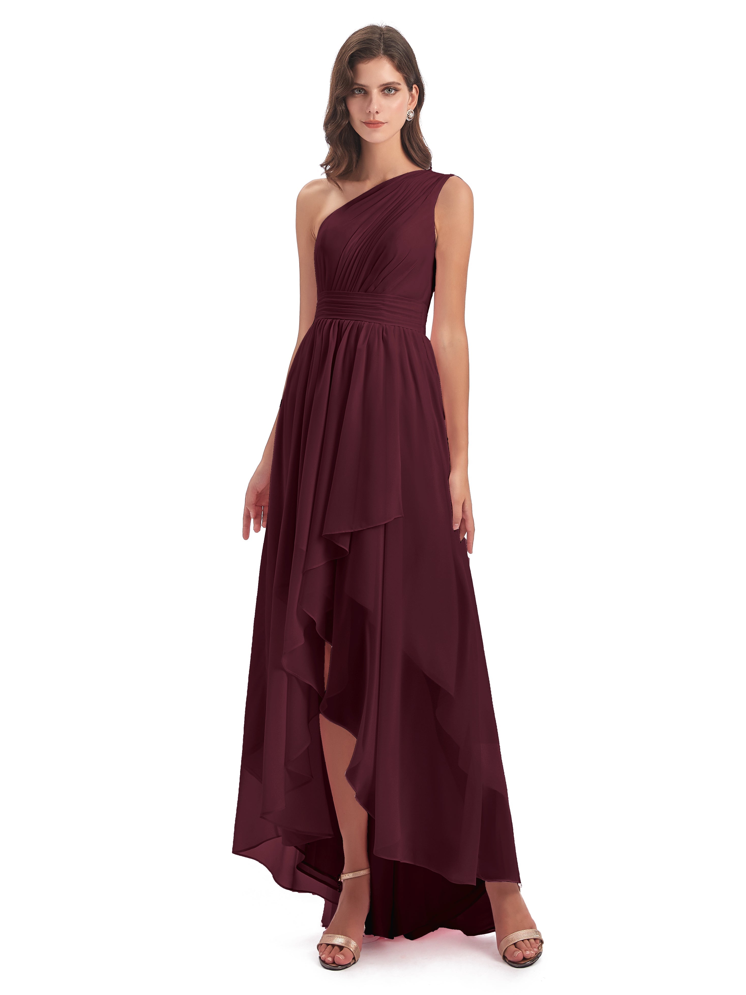 Robes De Demoiselle D'Honneur Cabernet Asymétrique Seule-Épaule Mousseline Robes Demoiselle D'Honneur