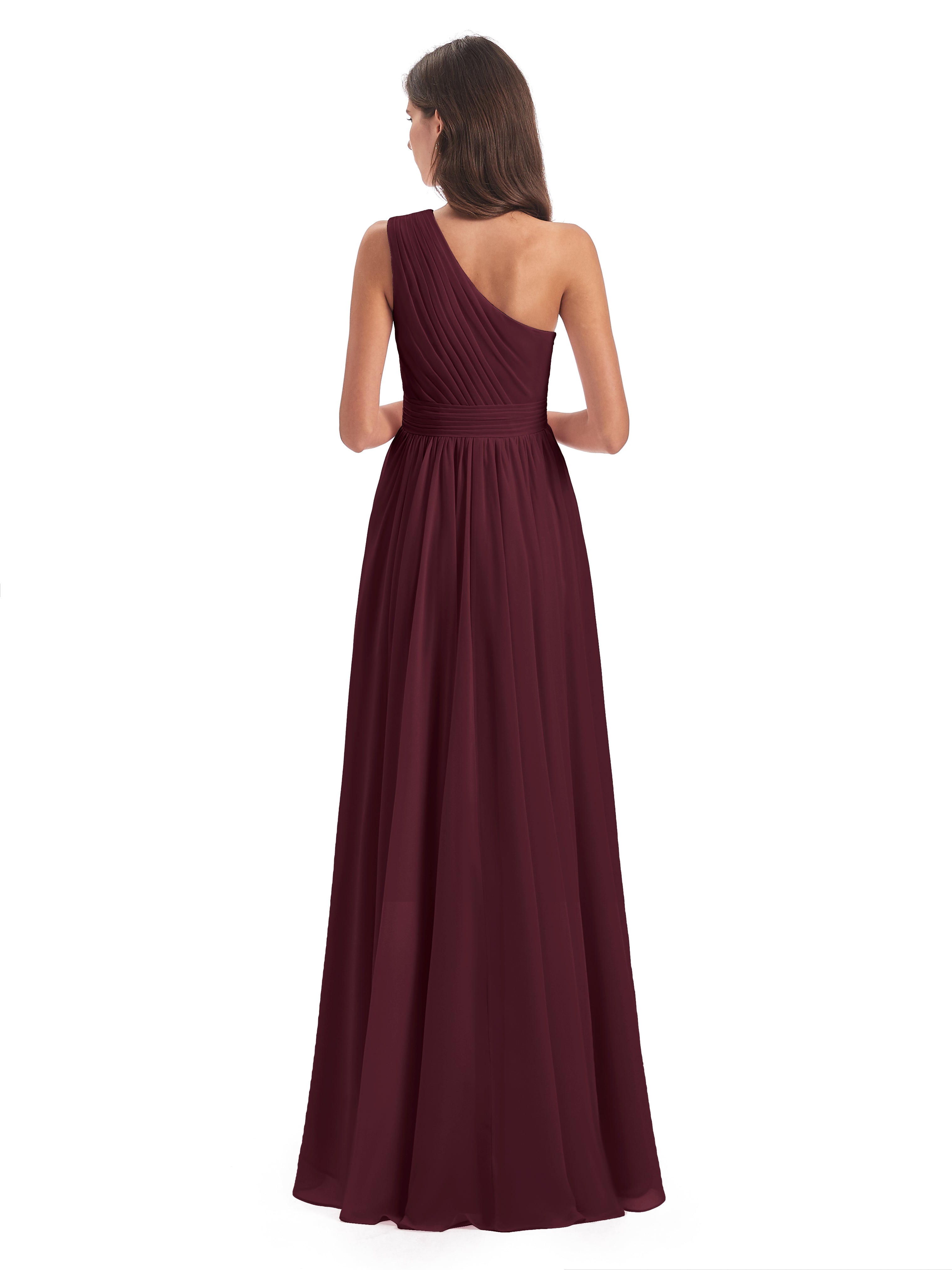 Robes De Demoiselle D'Honneur Cabernet Asymétrique Seule-Épaule Mousseline Robes Demoiselle D'Honneur