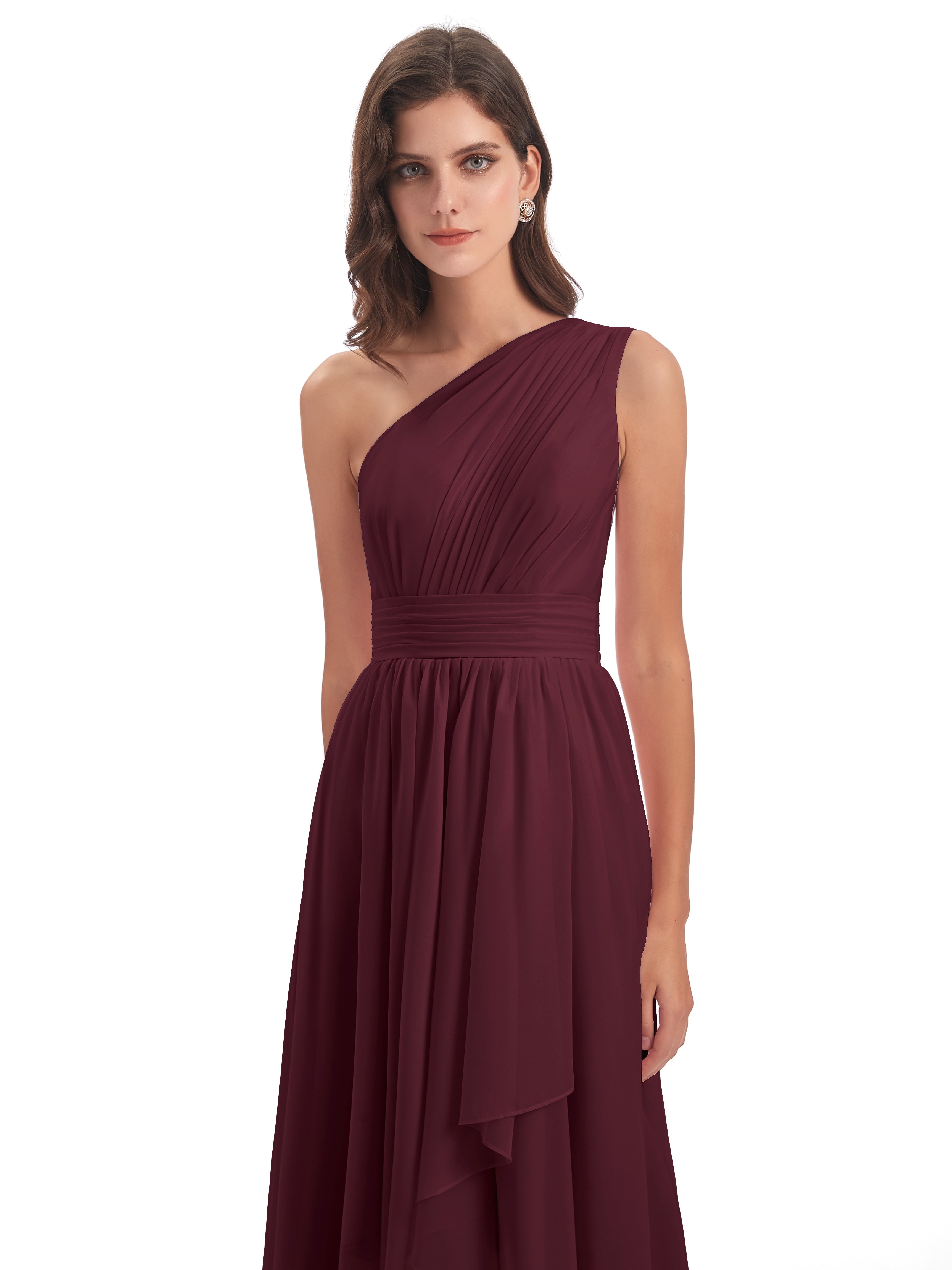 Robes De Demoiselle D'Honneur Cabernet Asymétrique Seule-Épaule Mousseline Robes Demoiselle D'Honneur