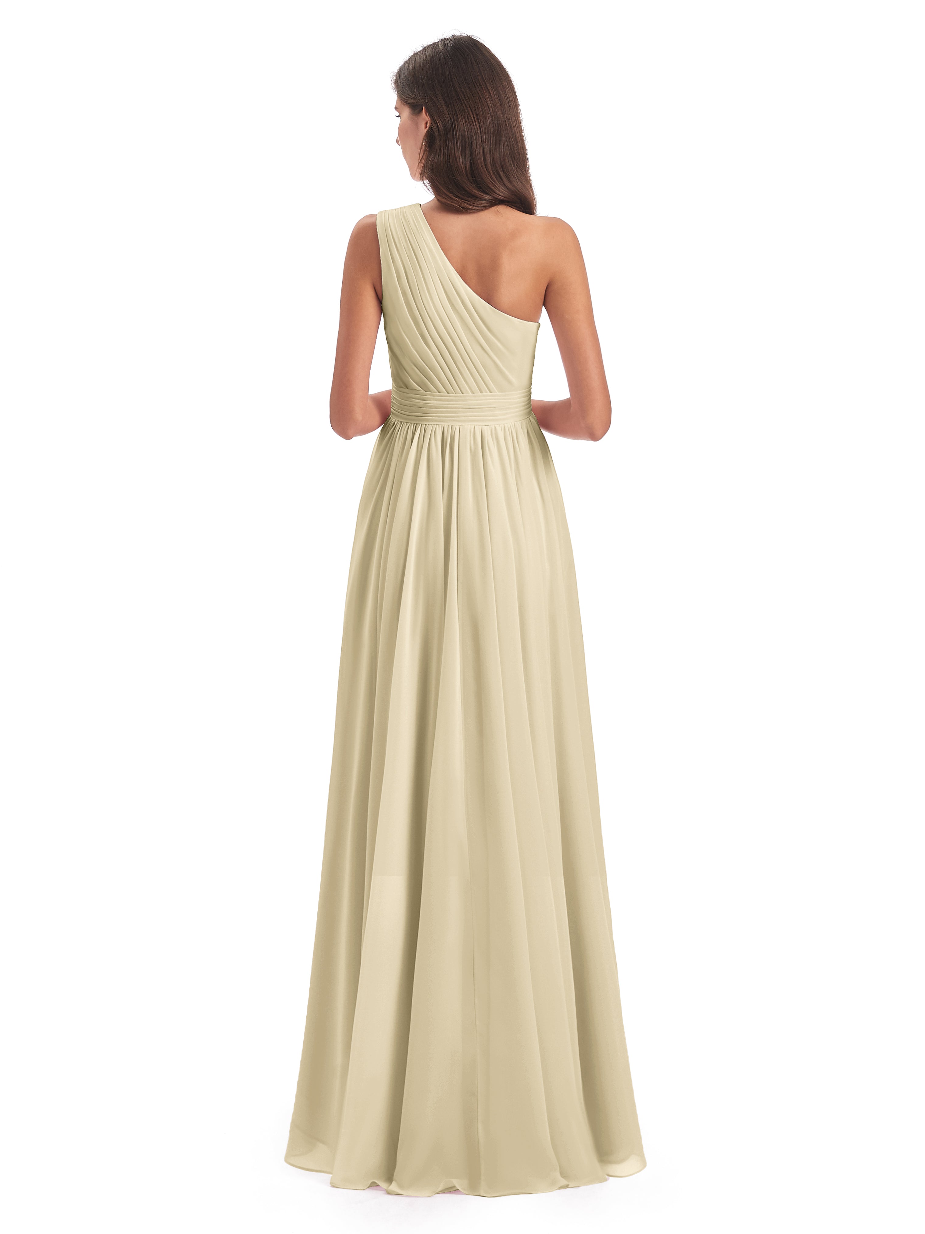 Robe Demoiselle D Honneur Couleur Champagne Asymétrique Seule-Épaule Mousseline Robes Demoiselle D'Honneur