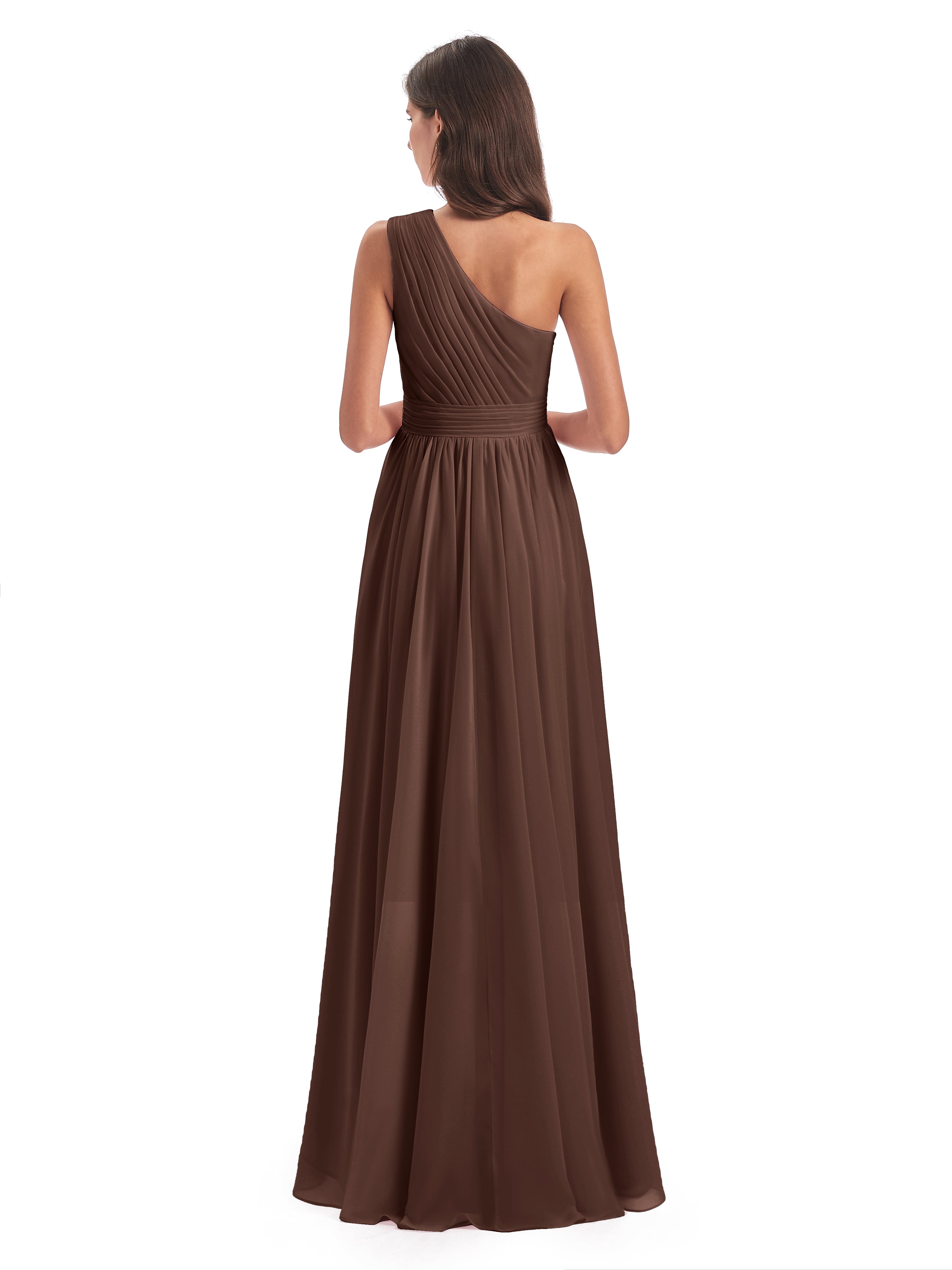 Robes De Demoiselle D'Honneur En Chocolat Asymétrique Seule-Épaule Mousseline Robes Demoiselle D'Honneur