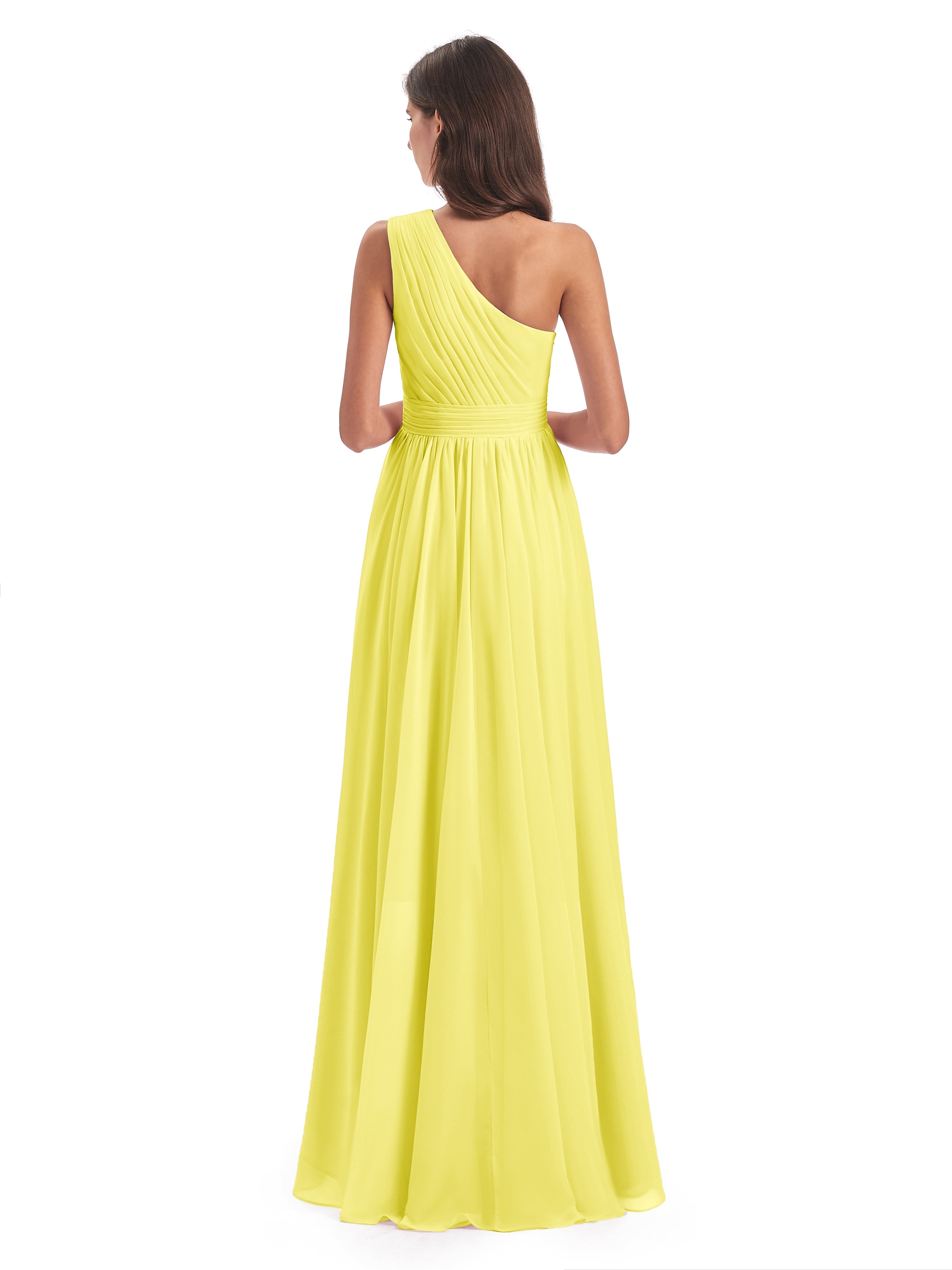 Robes De Demoiselle D'Honneur Citron Asymétrique Seule-Épaule Mousseline Robes Demoiselle D'Honneur