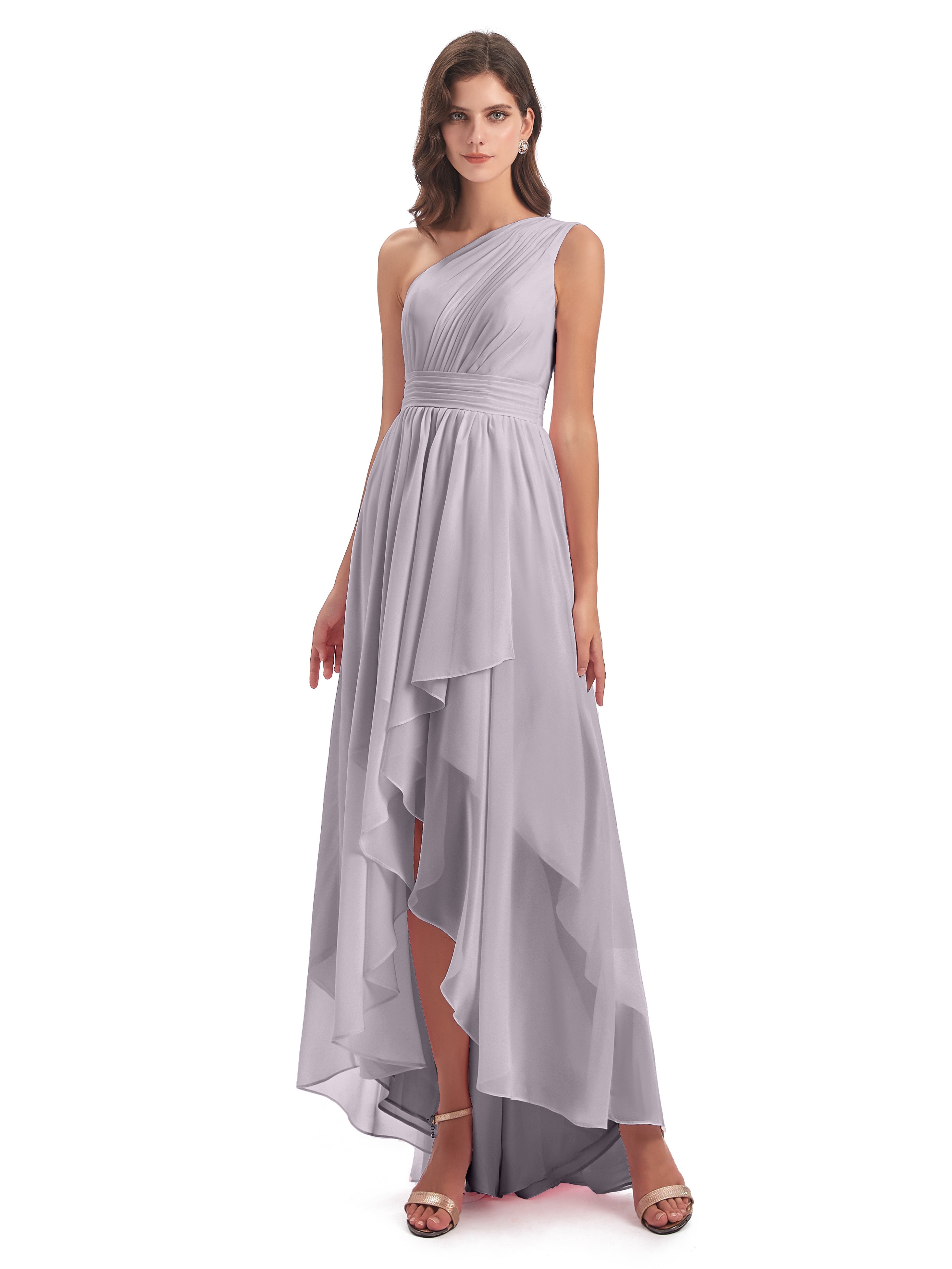 Robes De Demoiselle D'Honneur Crépuscule Asymétrique Seule-Épaule Mousseline Robes Demoiselle D'Honneur