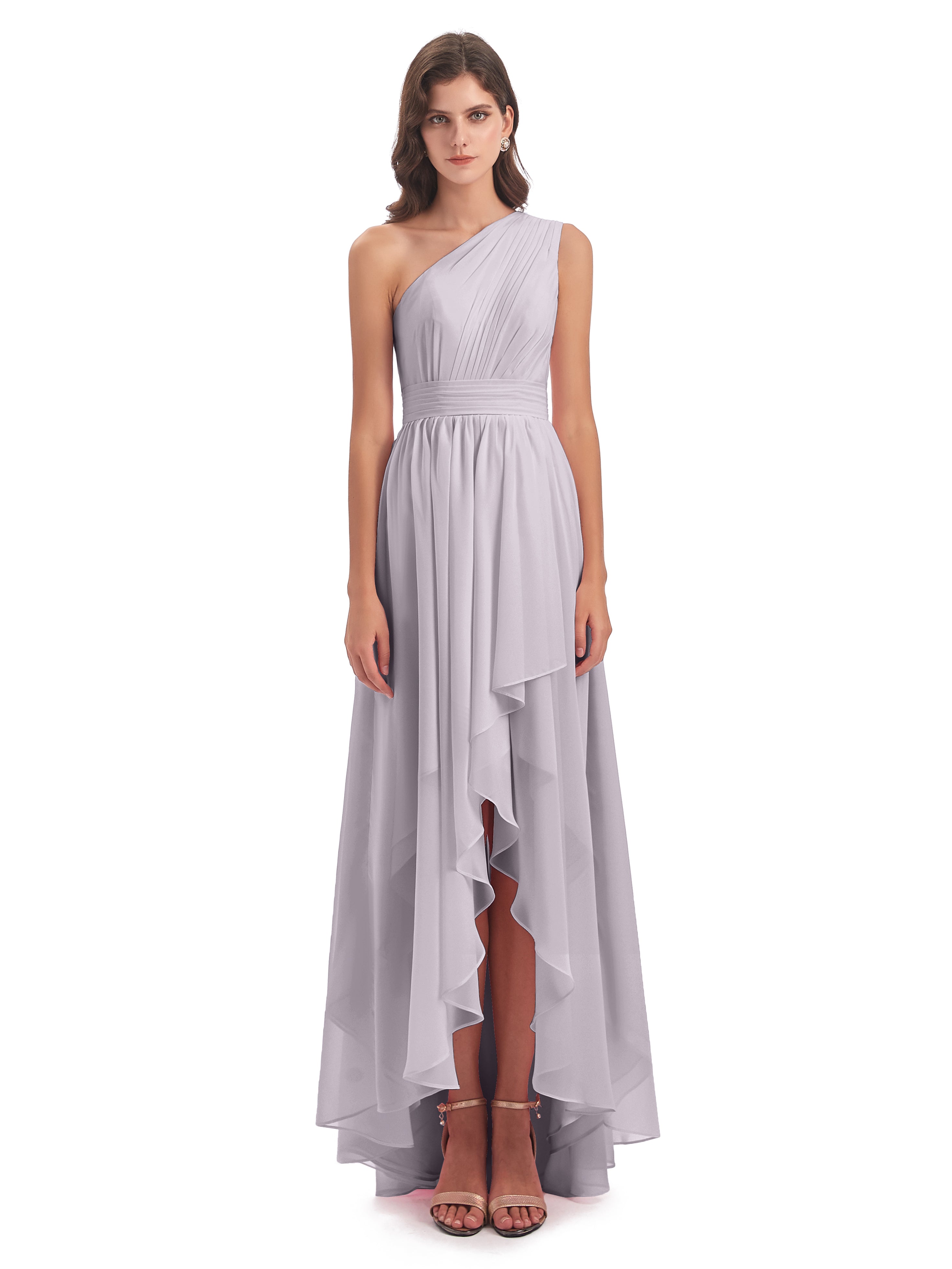Robes De Demoiselle D'Honneur Crépuscule Asymétrique Seule-Épaule Mousseline Robes Demoiselle D'Honneur