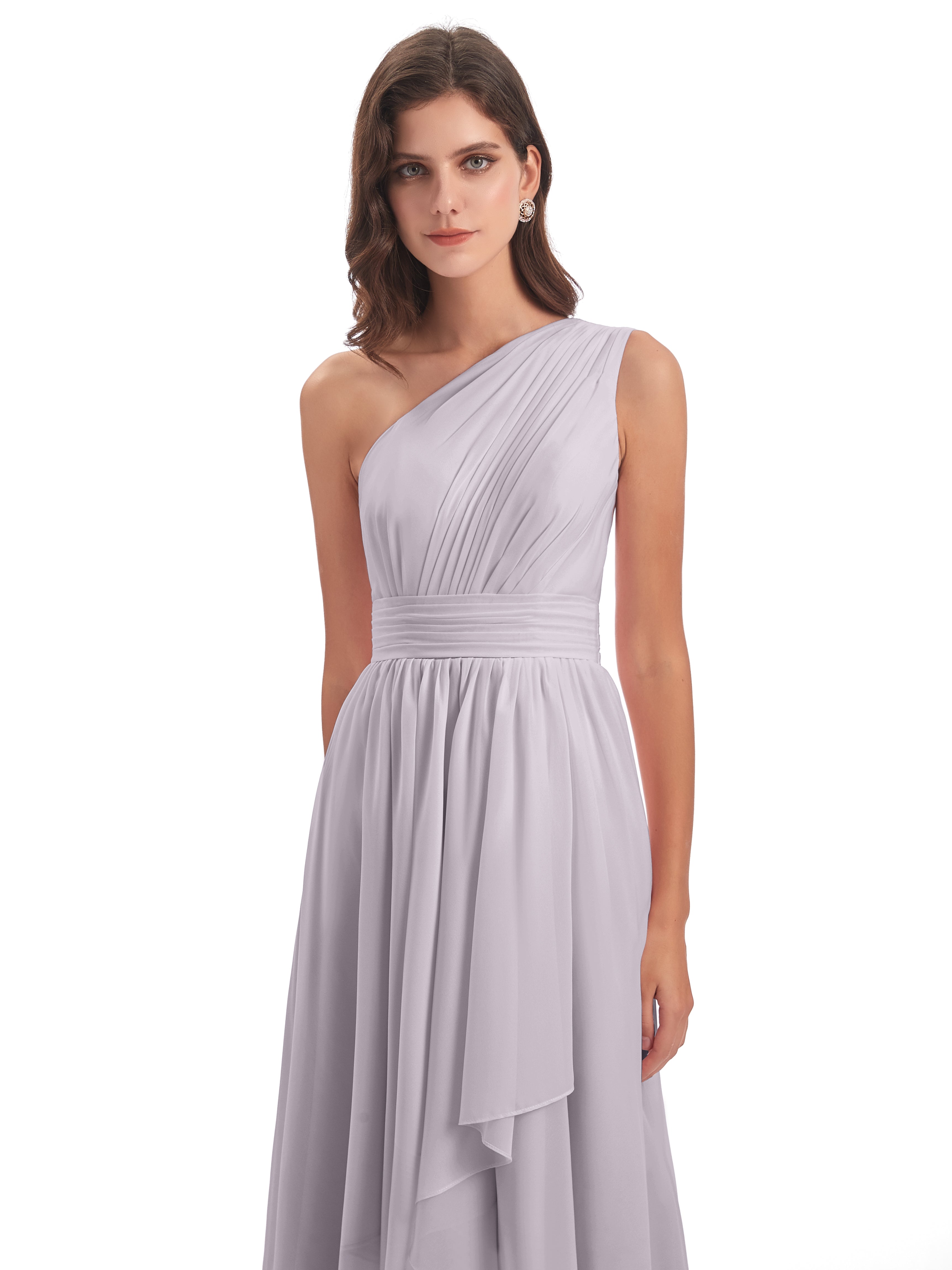 Robes De Demoiselle D'Honneur Crépuscule Asymétrique Seule-Épaule Mousseline Robes Demoiselle D'Honneur