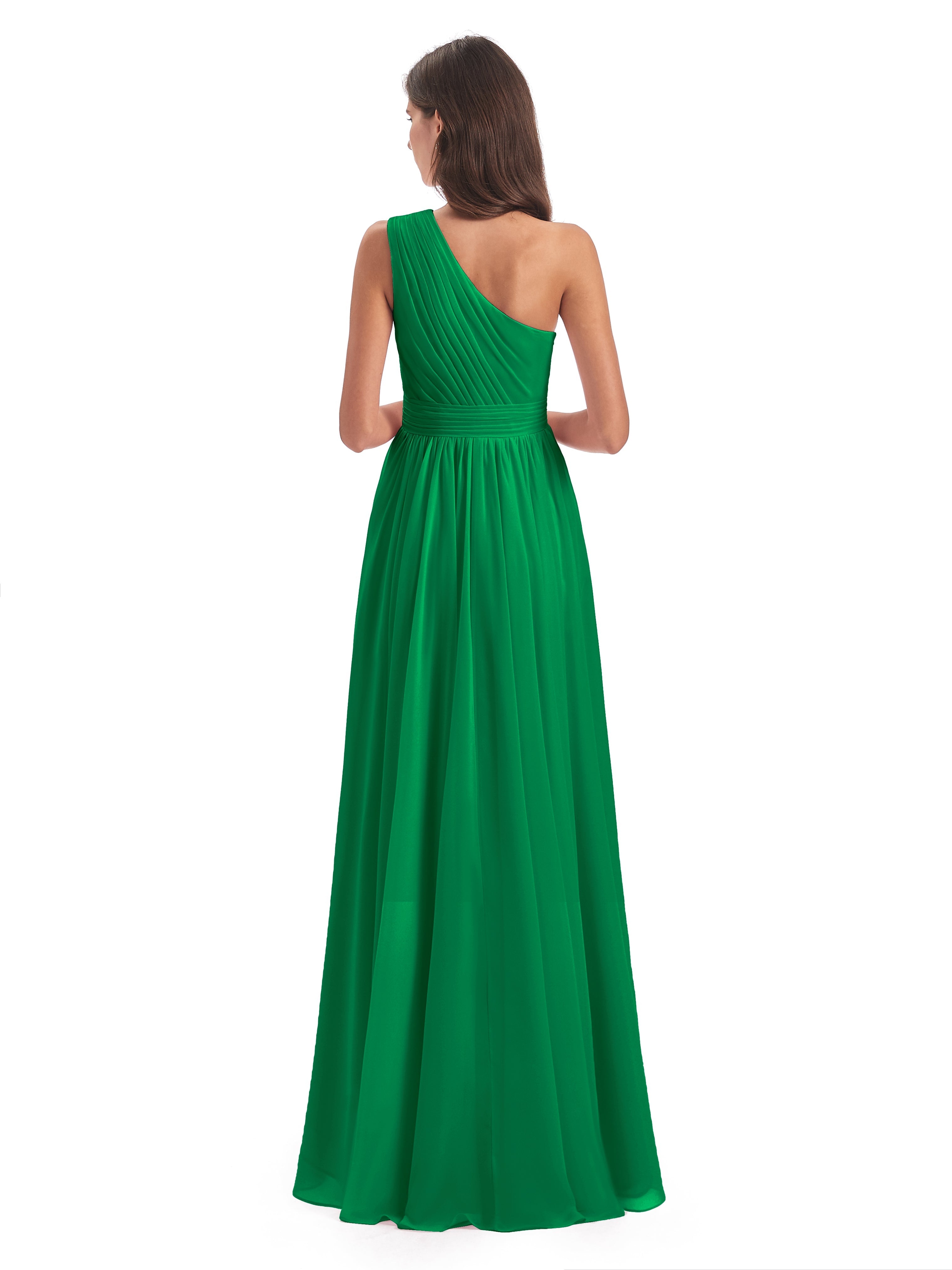 Robe Demoiselle D Honneur Vert Émeraude Asymétrique Seule-Épaule Mousseline Robes Demoiselle D'Honneur