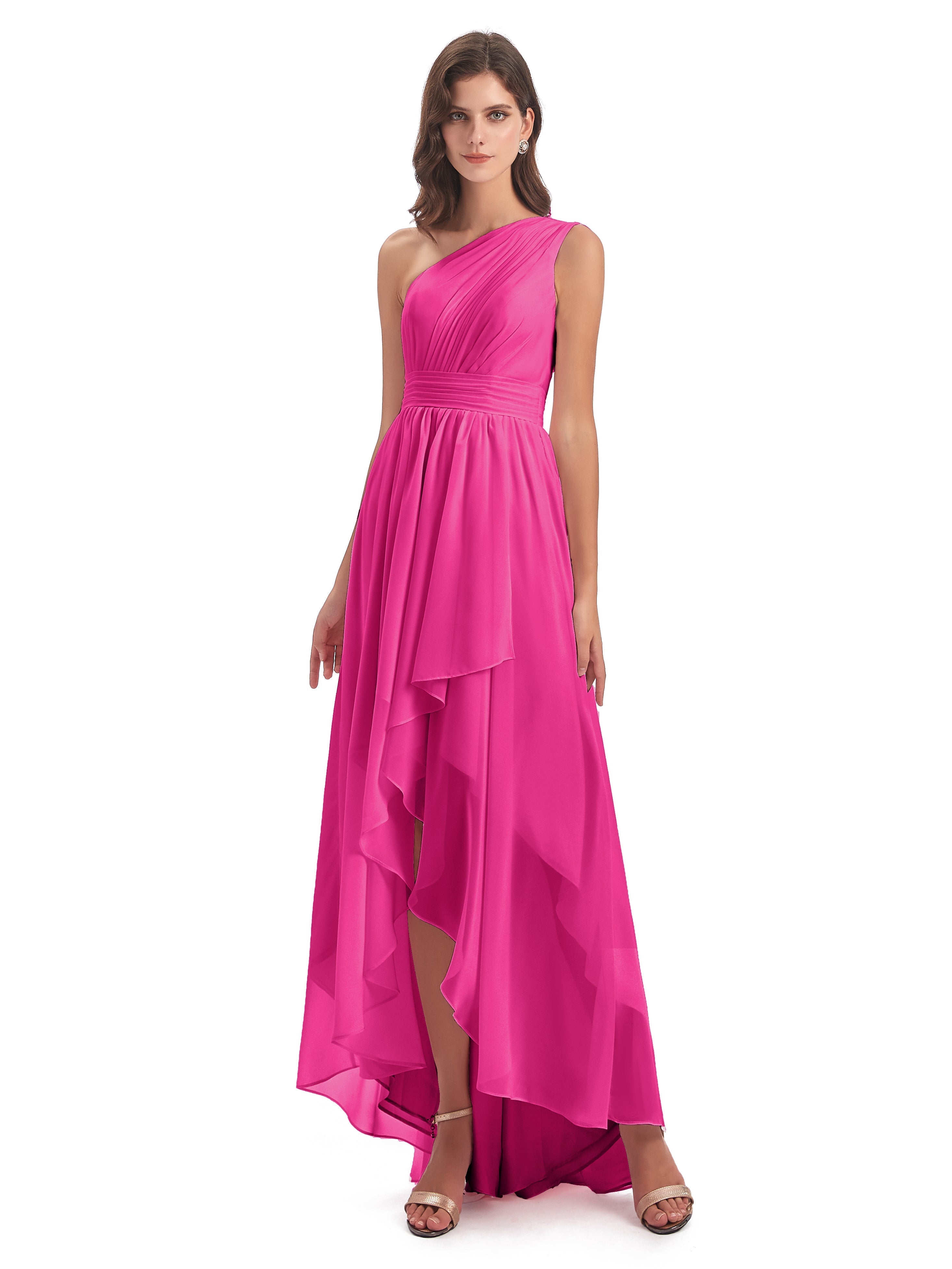 Robe Demoiselle D Honneur Azalée Asymétrique Seule-Épaule Mousseline Robes Demoiselle D'Honneur