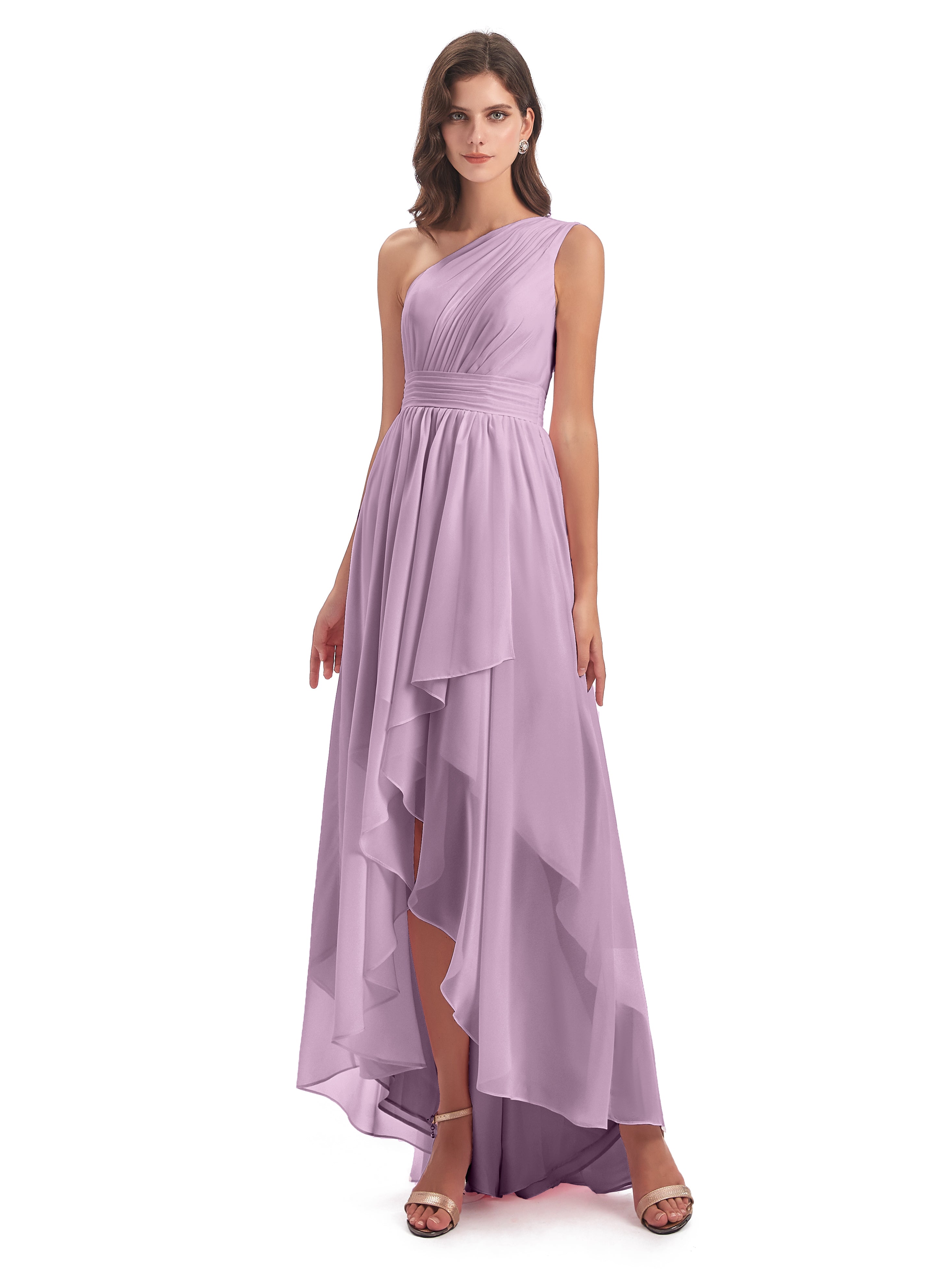 Robes De Demoiselle D'Honneur Glycine Asymétrique Seule-Épaule Mousseline Robes Demoiselle D'Honneur