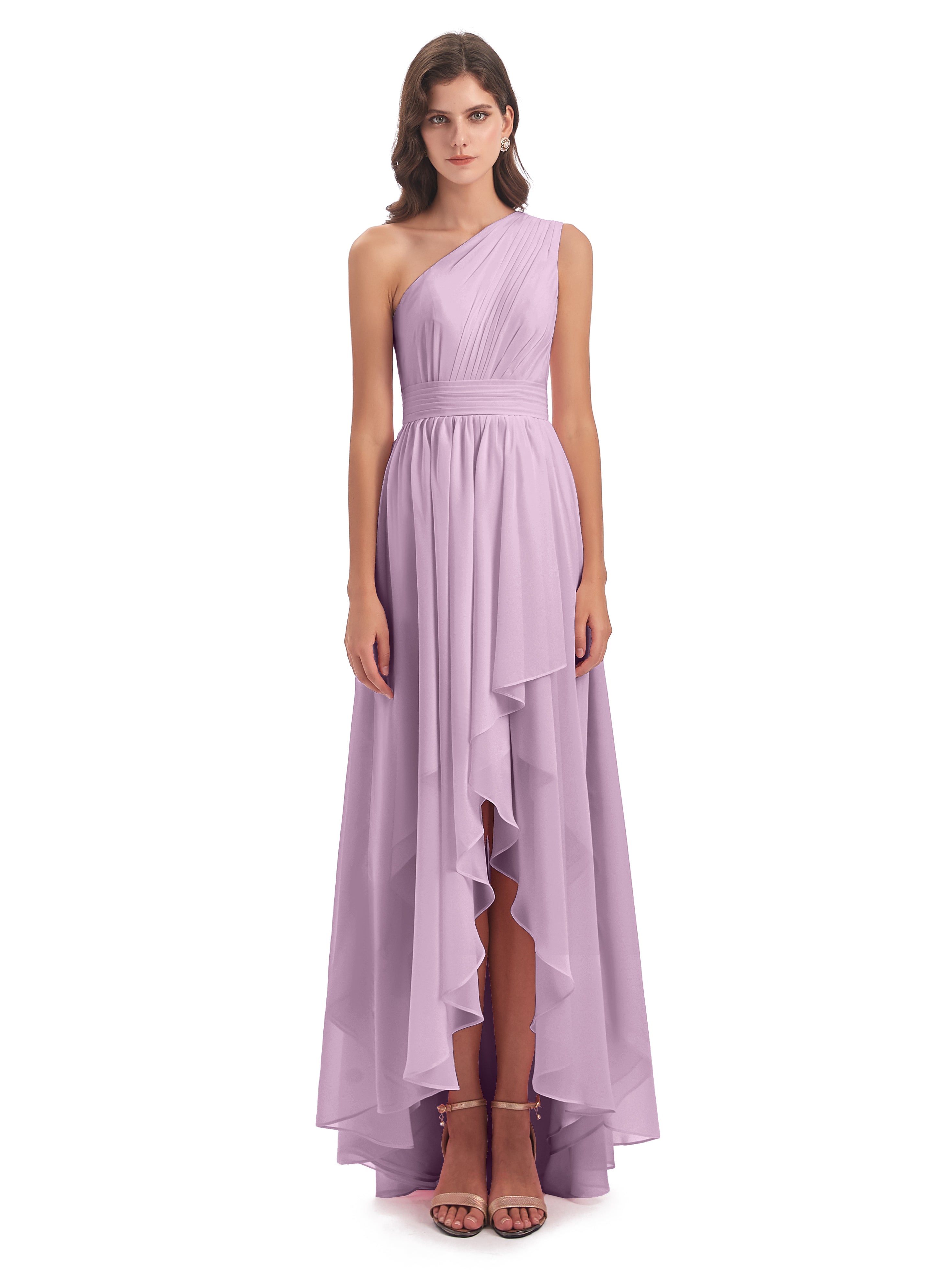 Robes De Demoiselle D'Honneur Glycine Asymétrique Seule-Épaule Mousseline Robes Demoiselle D'Honneur