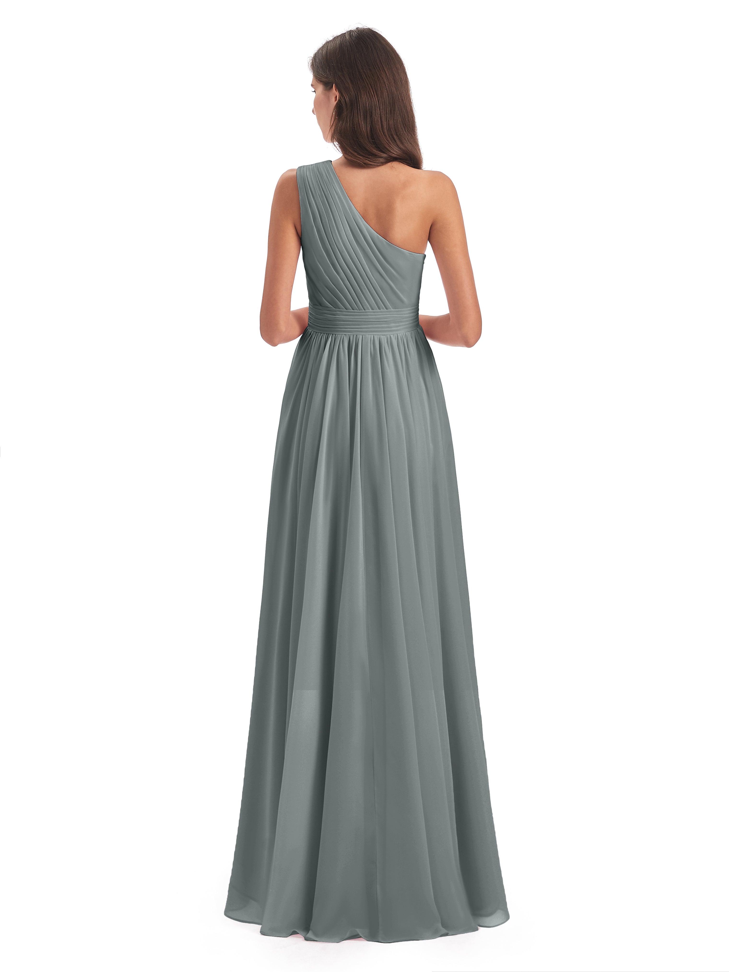 Demoiselle D Honneur Robe Grise Asymétrique Seule-Épaule Mousseline Robes Demoiselle D'Honneur