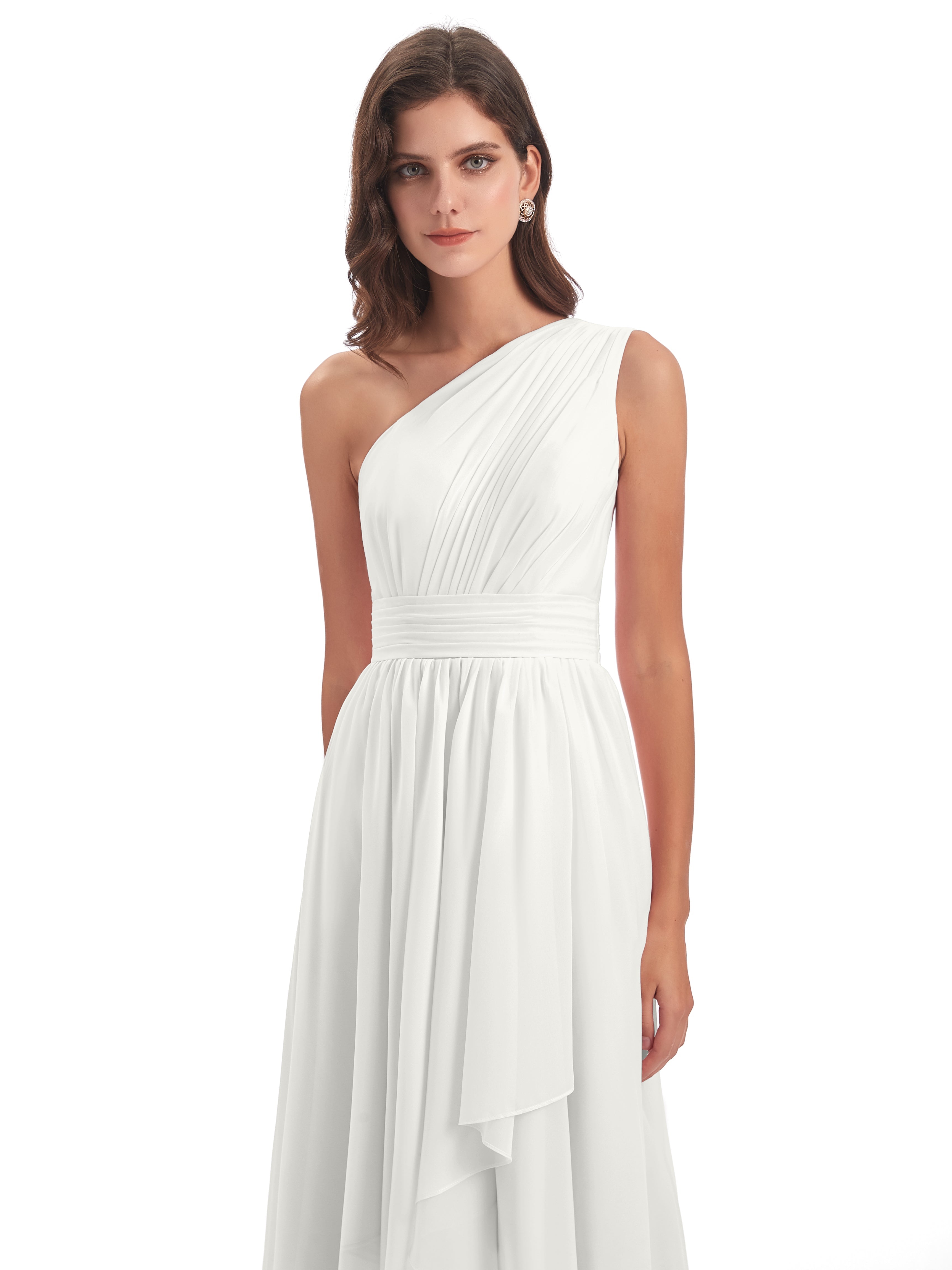 Robe Ivoire Demoiselle D Honneur Asymétrique Seule-Épaule Mousseline Robes Demoiselle D'Honneur
