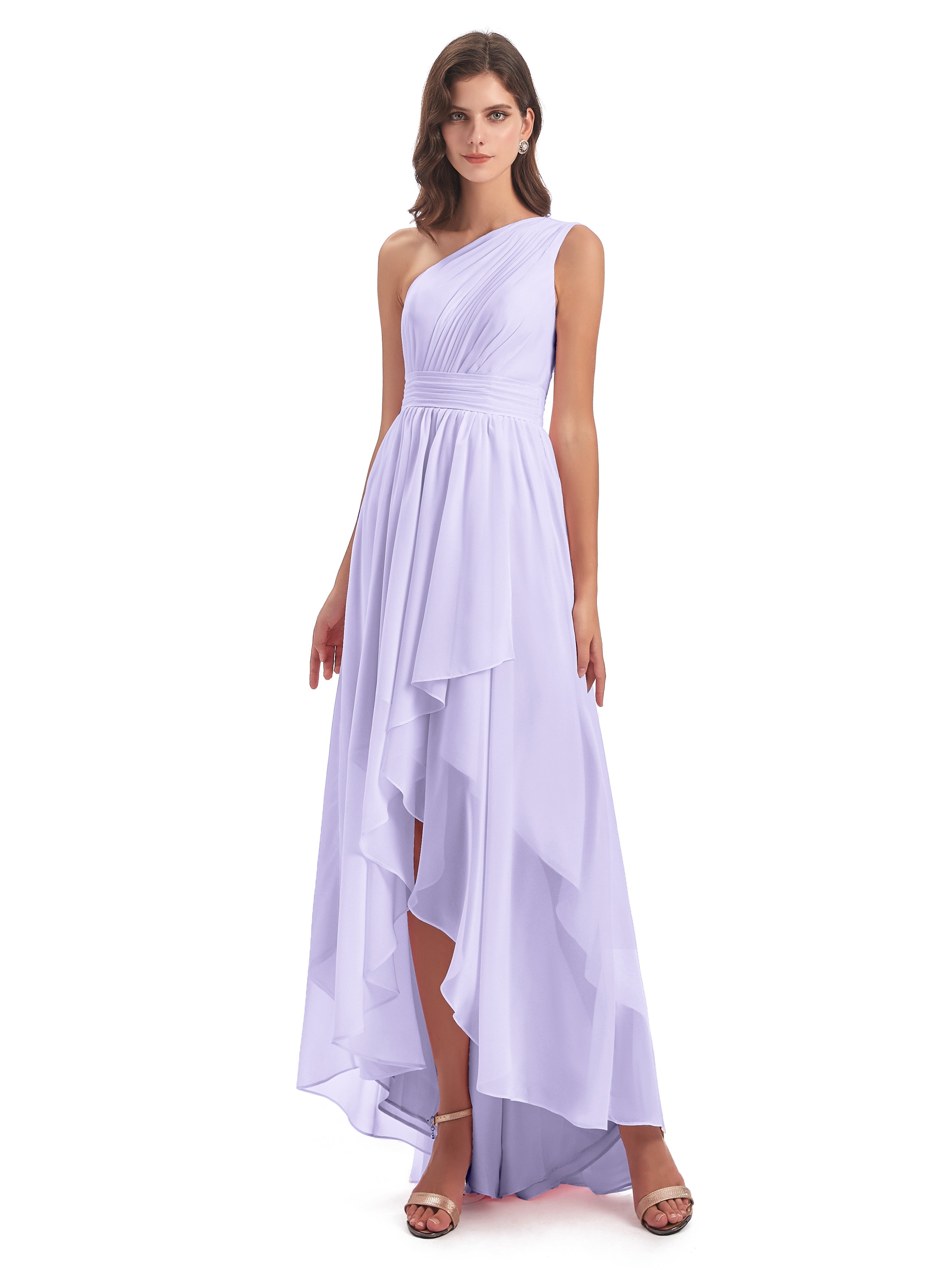 Demoiselle D Honneur Lilas Asymétrique Seule-Épaule Mousseline Robes Demoiselle D'Honneur