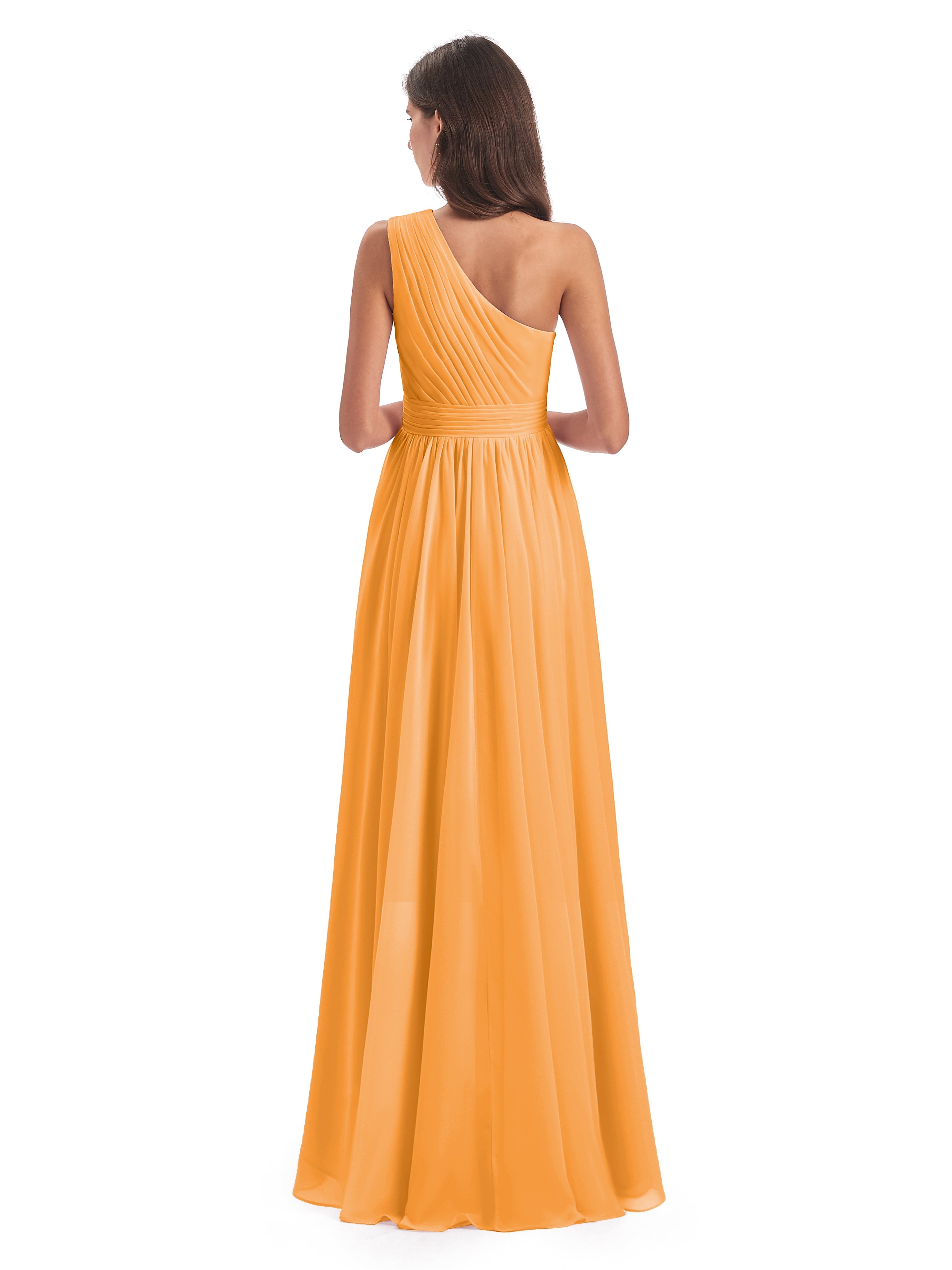Robes De Demoiselle D'Honneur Mandarine Asymétrique Seule-Épaule Mousseline Robes Demoiselle D'Honneur