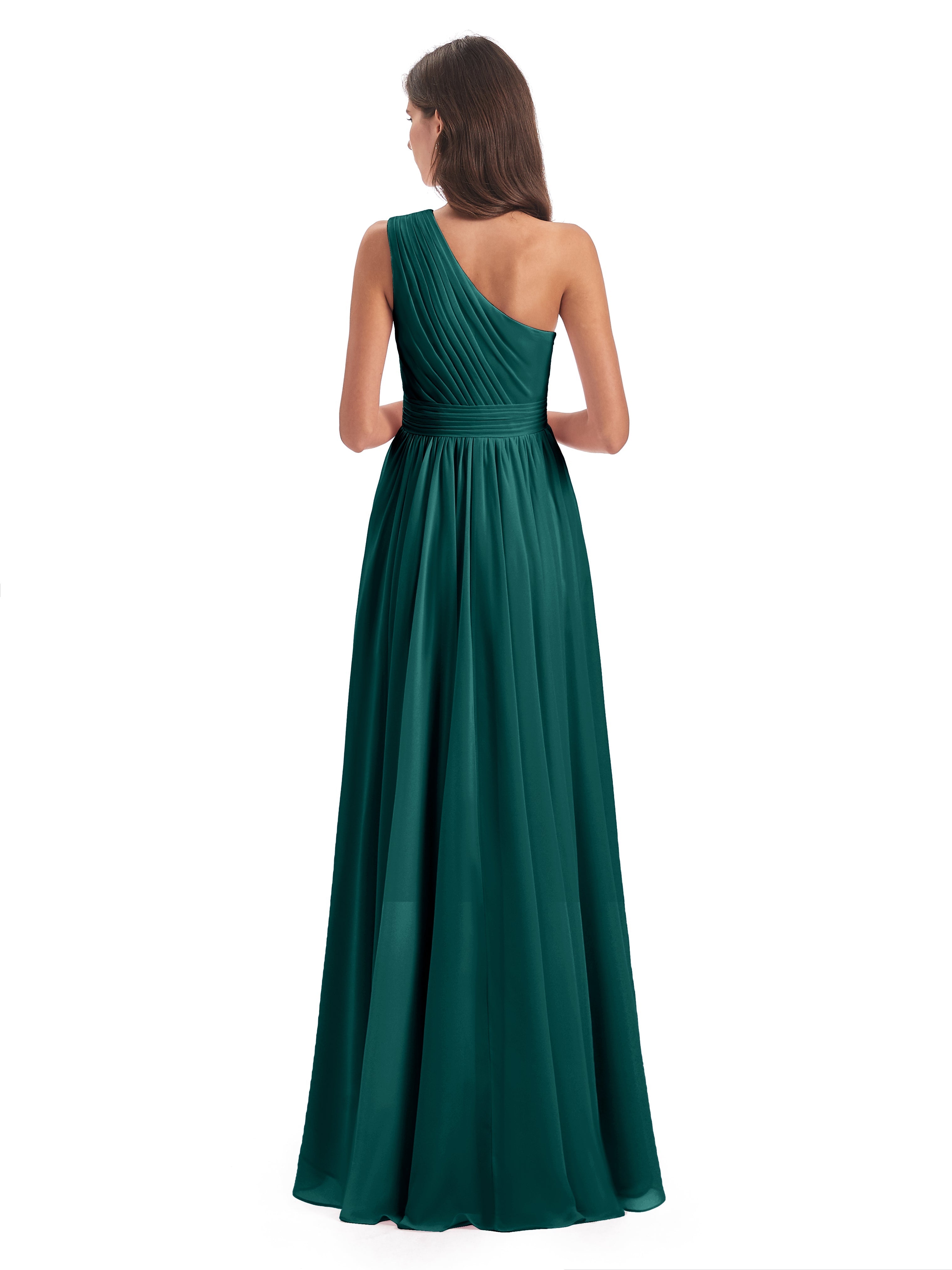 Robes De Demoiselle D'Honneur De Paon Asymétrique Seule-Épaule Mousseline Robes Demoiselle D'Honneur