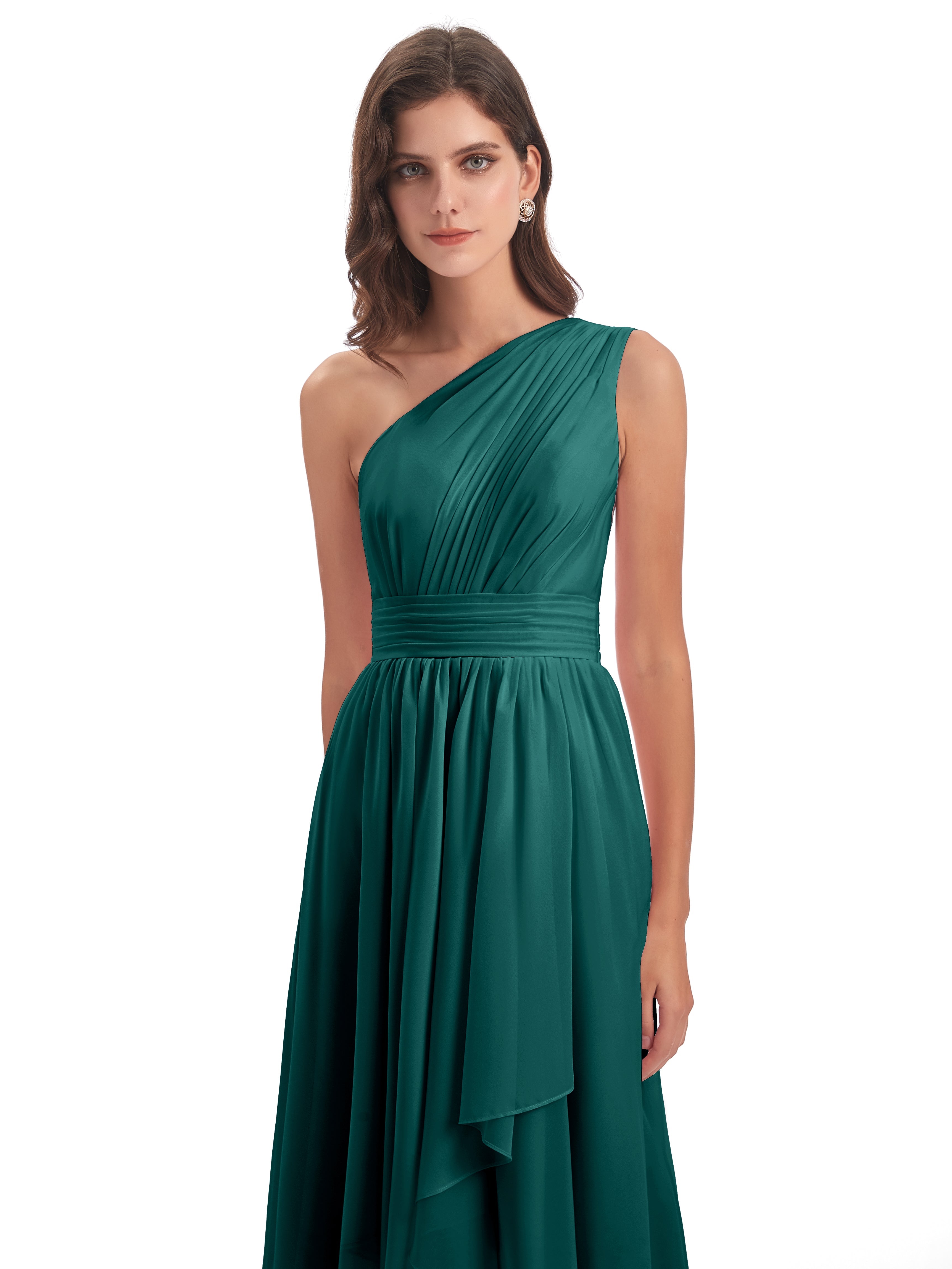 Robes De Demoiselle D'Honneur De Paon Asymétrique Seule-Épaule Mousseline Robes Demoiselle D'Honneur