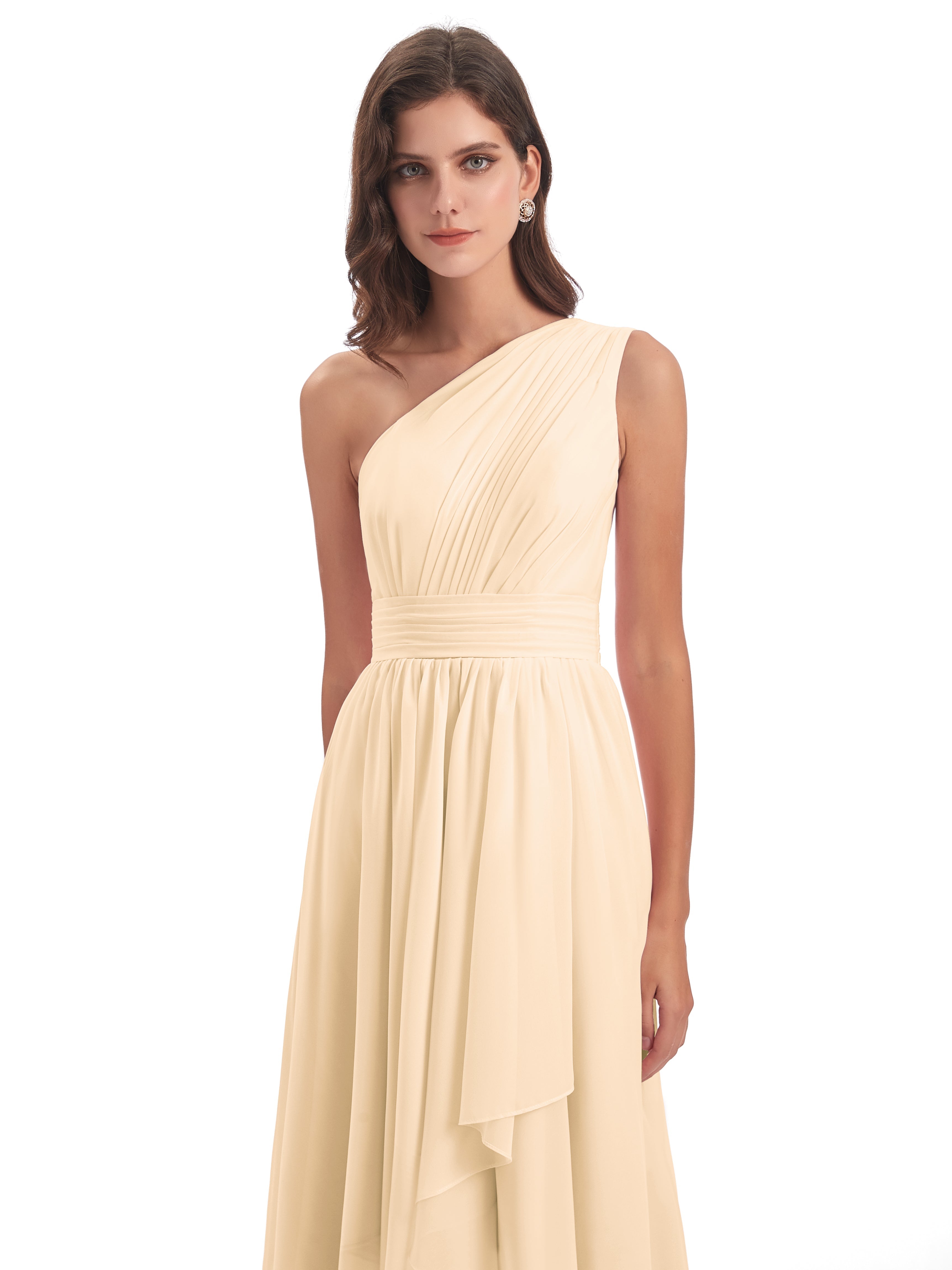 Robe De Demoiselle D Honneur Peche Asymétrique Seule-Épaule Mousseline Robes Demoiselle D'Honneur
