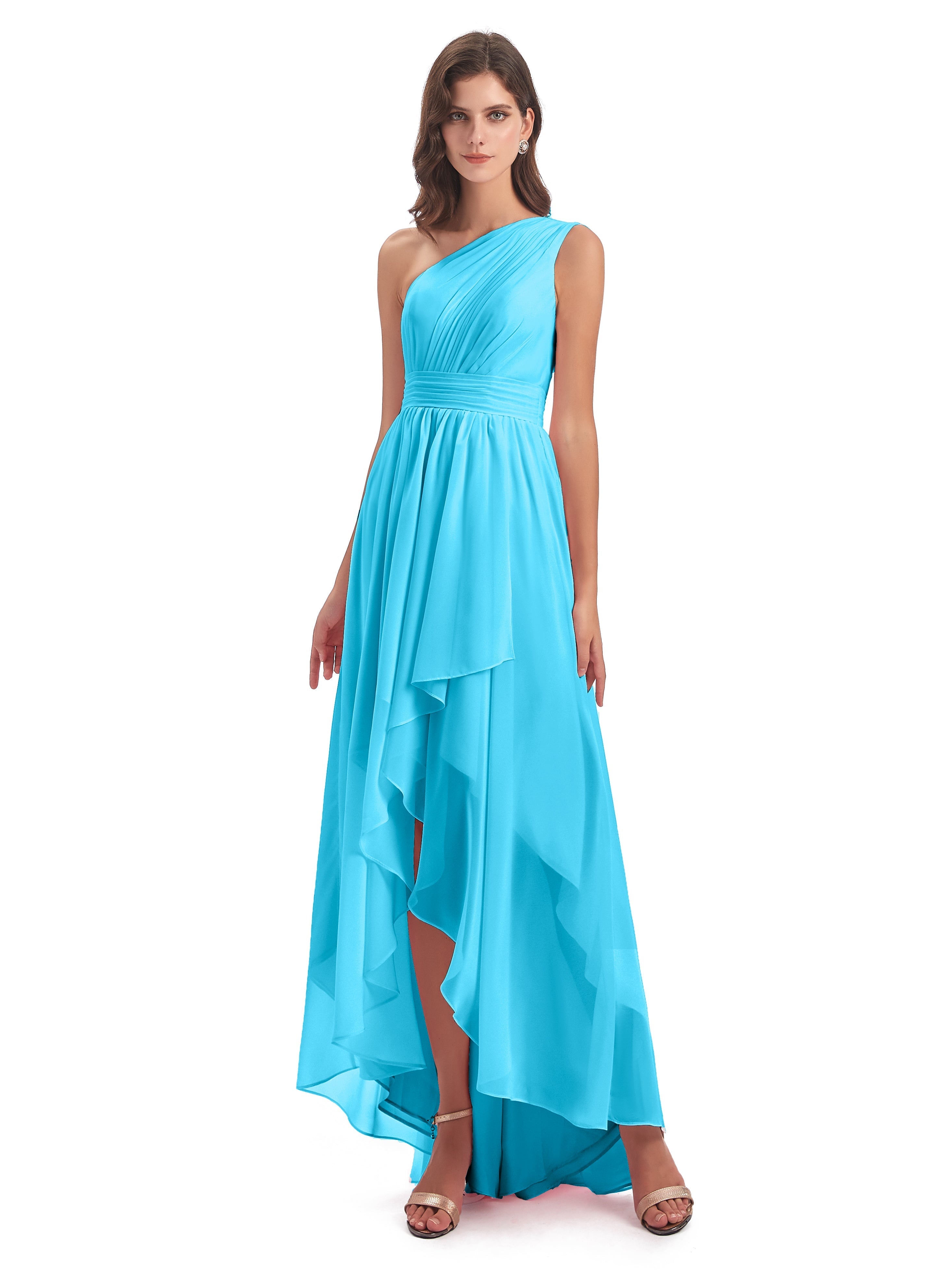 Robe De Demoiselle D'Honneur En Piscine Asymétrique Seule-Épaule Mousseline Robes Demoiselle D'Honneur