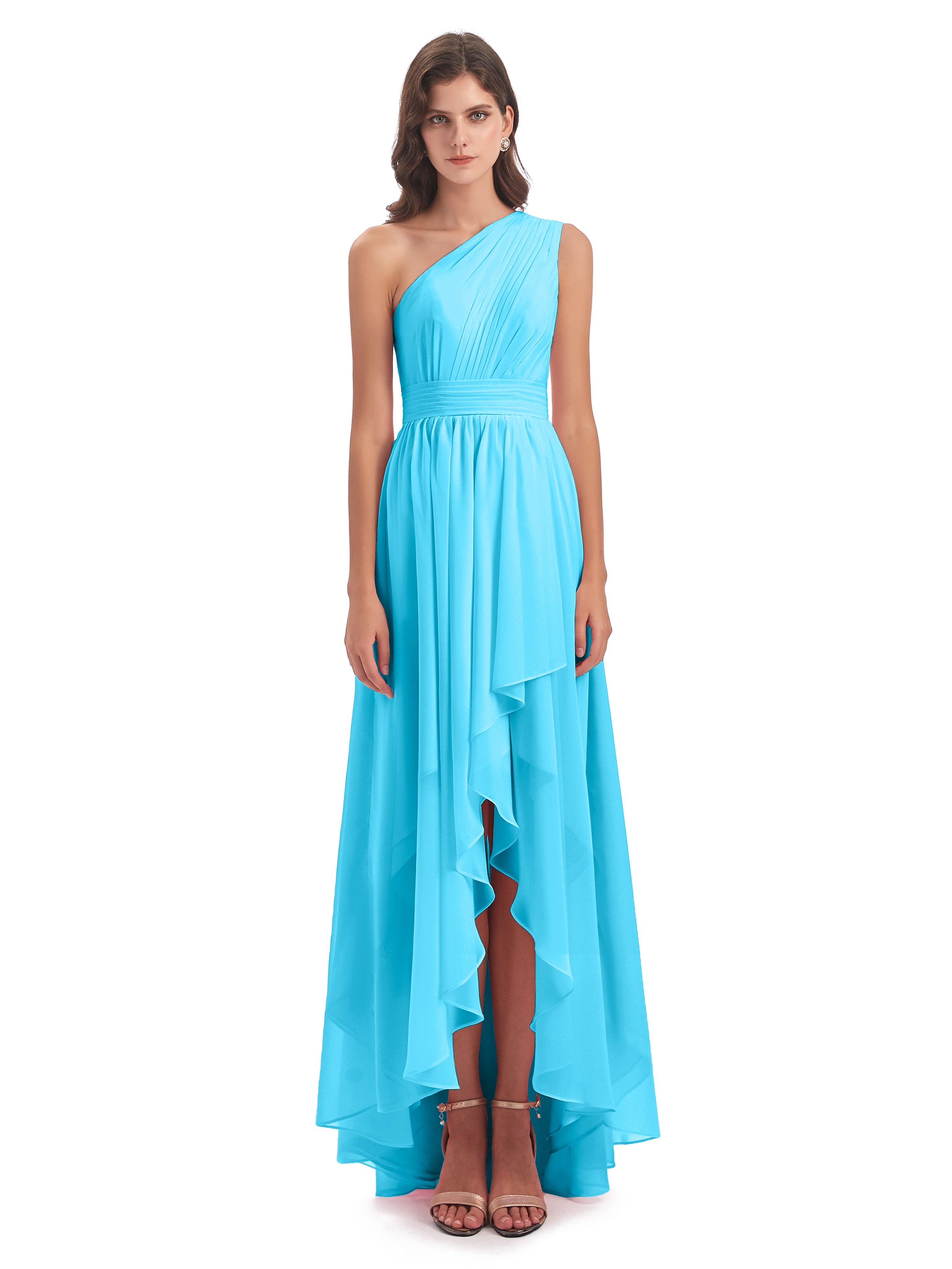 Robe De Demoiselle D'Honneur En Piscine Asymétrique Seule-Épaule Mousseline Robes Demoiselle D'Honneur