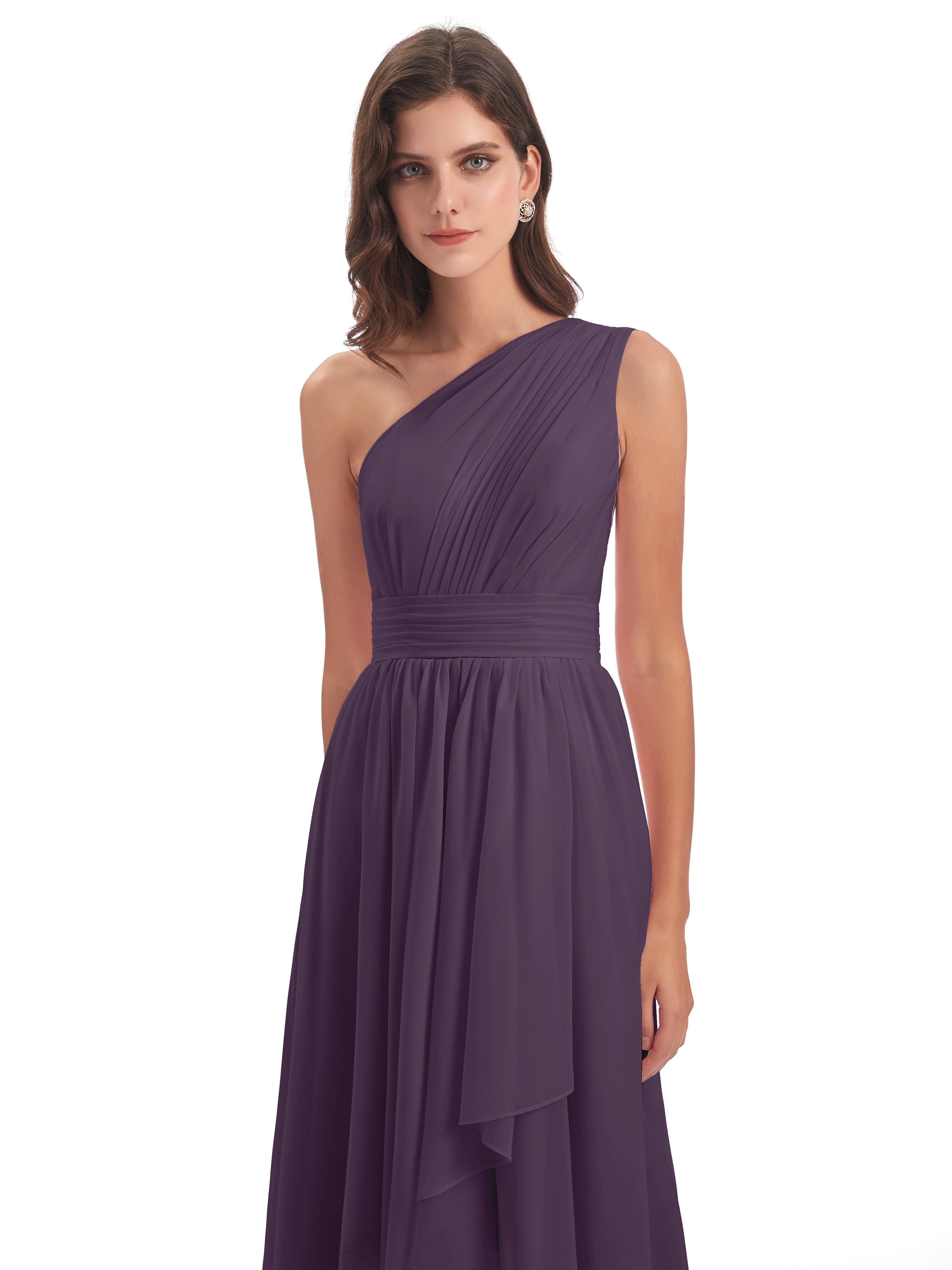 Robe De Demoiselle D'Honneur En Plum Asymétrique Seule-Épaule Mousseline Robes Demoiselle D'Honneur