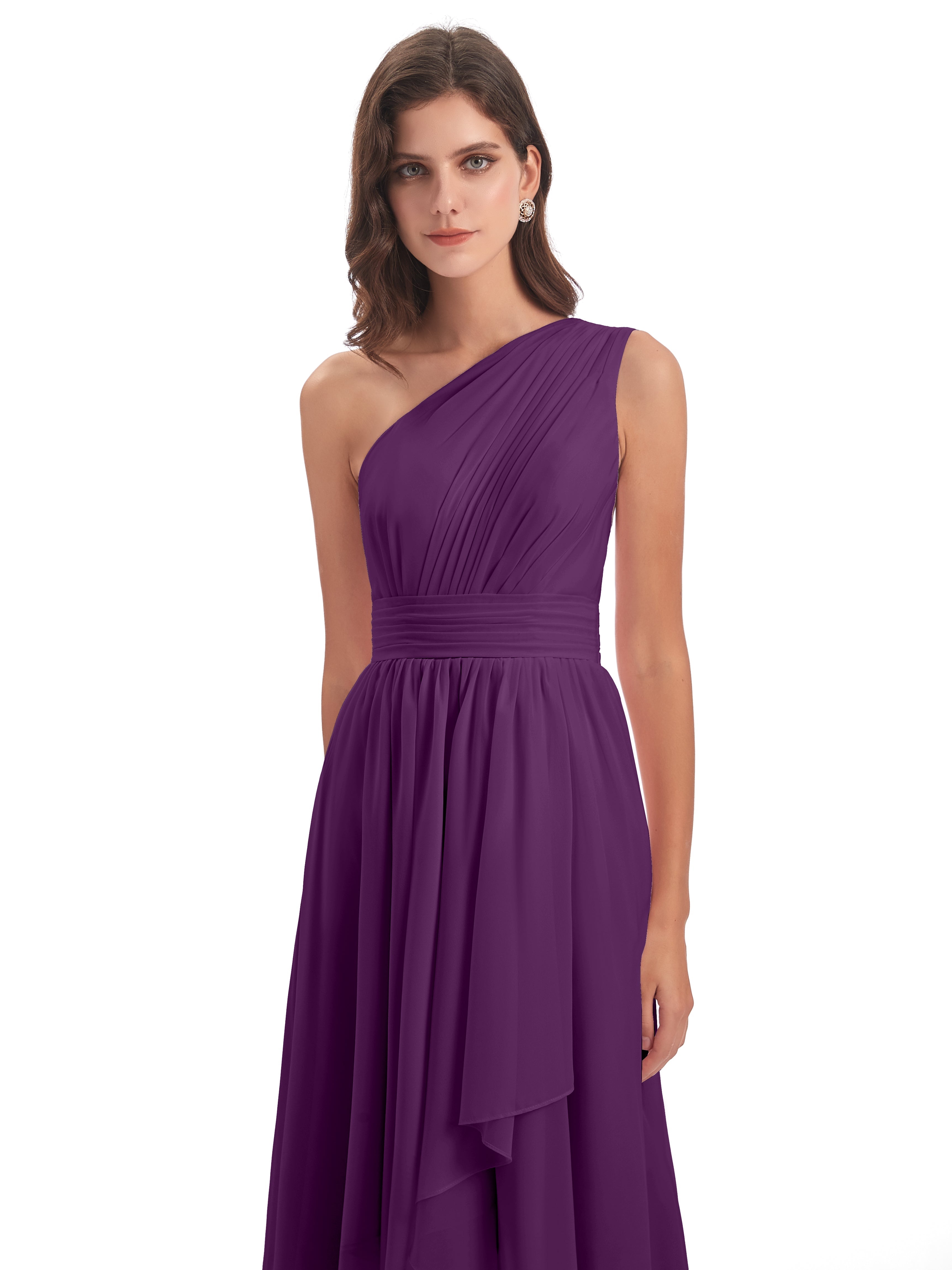 Robes De Demoiselle D'Honneur En Raisin Asymétrique Seule-Épaule Mousseline Robes Demoiselle D'Honneur