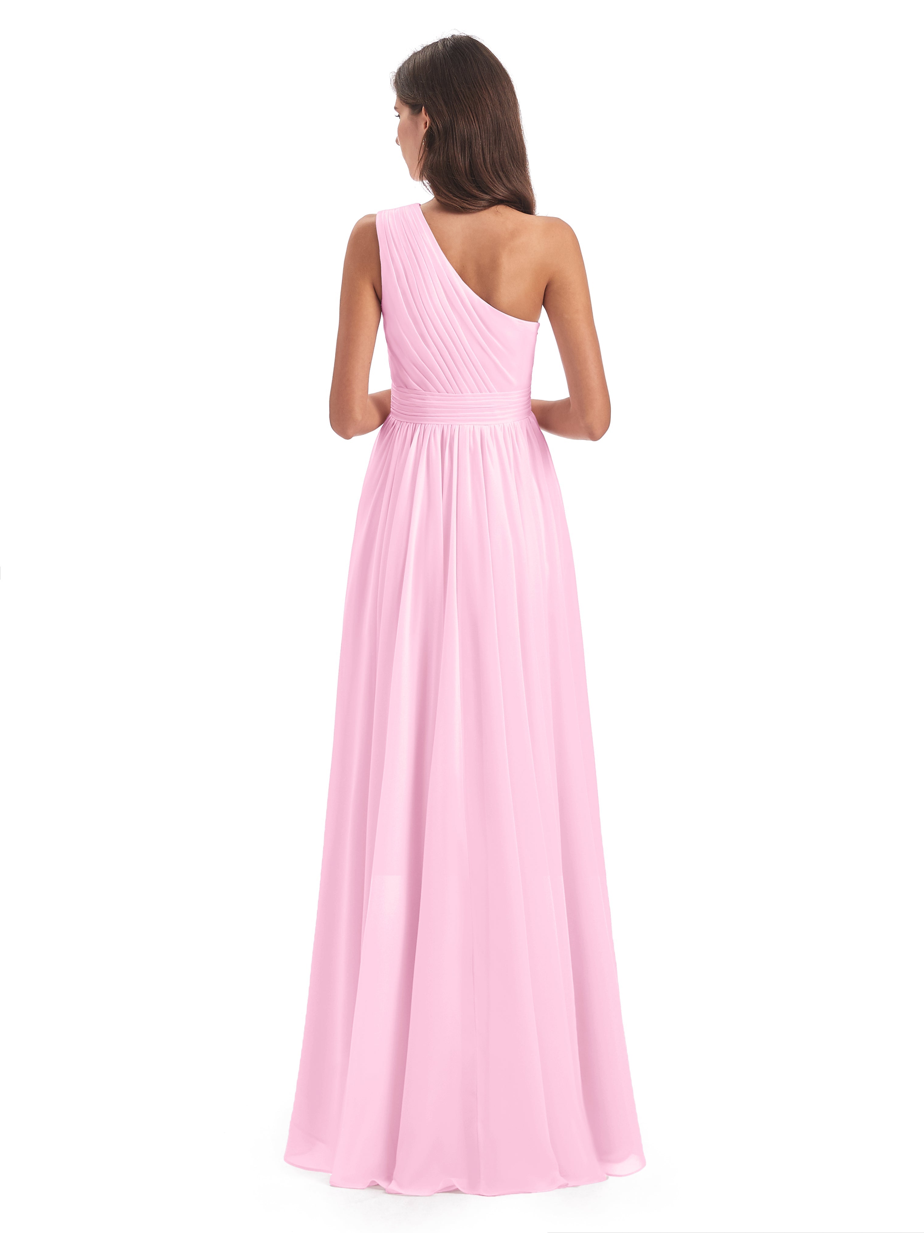 Robes De Demoiselle D'Honneur Rose Bonbon Asymétrique Seule-Épaule Mousseline Robes Demoiselle D'Honneur