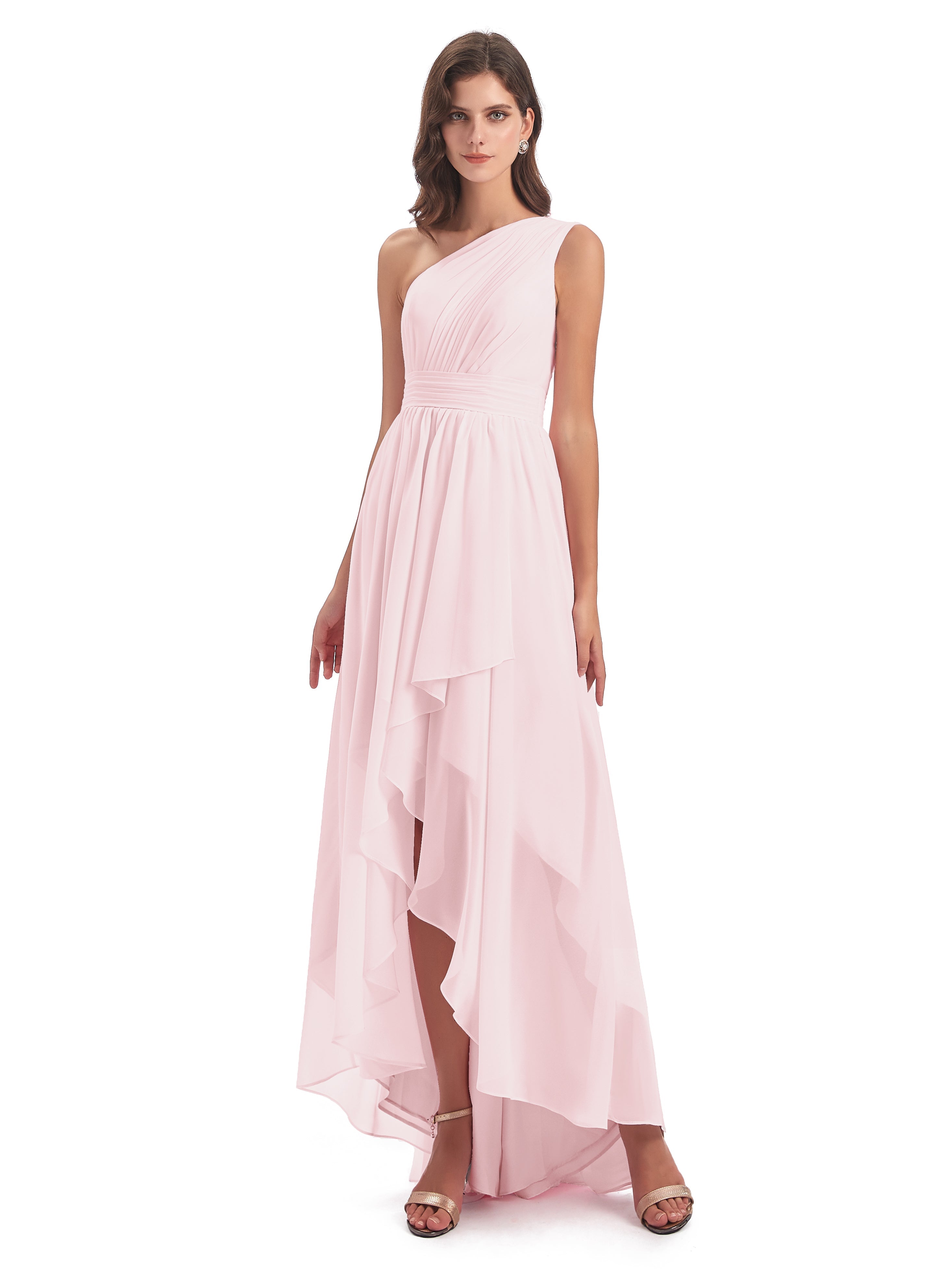 Demoiselle D Honneur Rose Pale Asymétrique Seule-Épaule Mousseline Robes Demoiselle D'Honneur