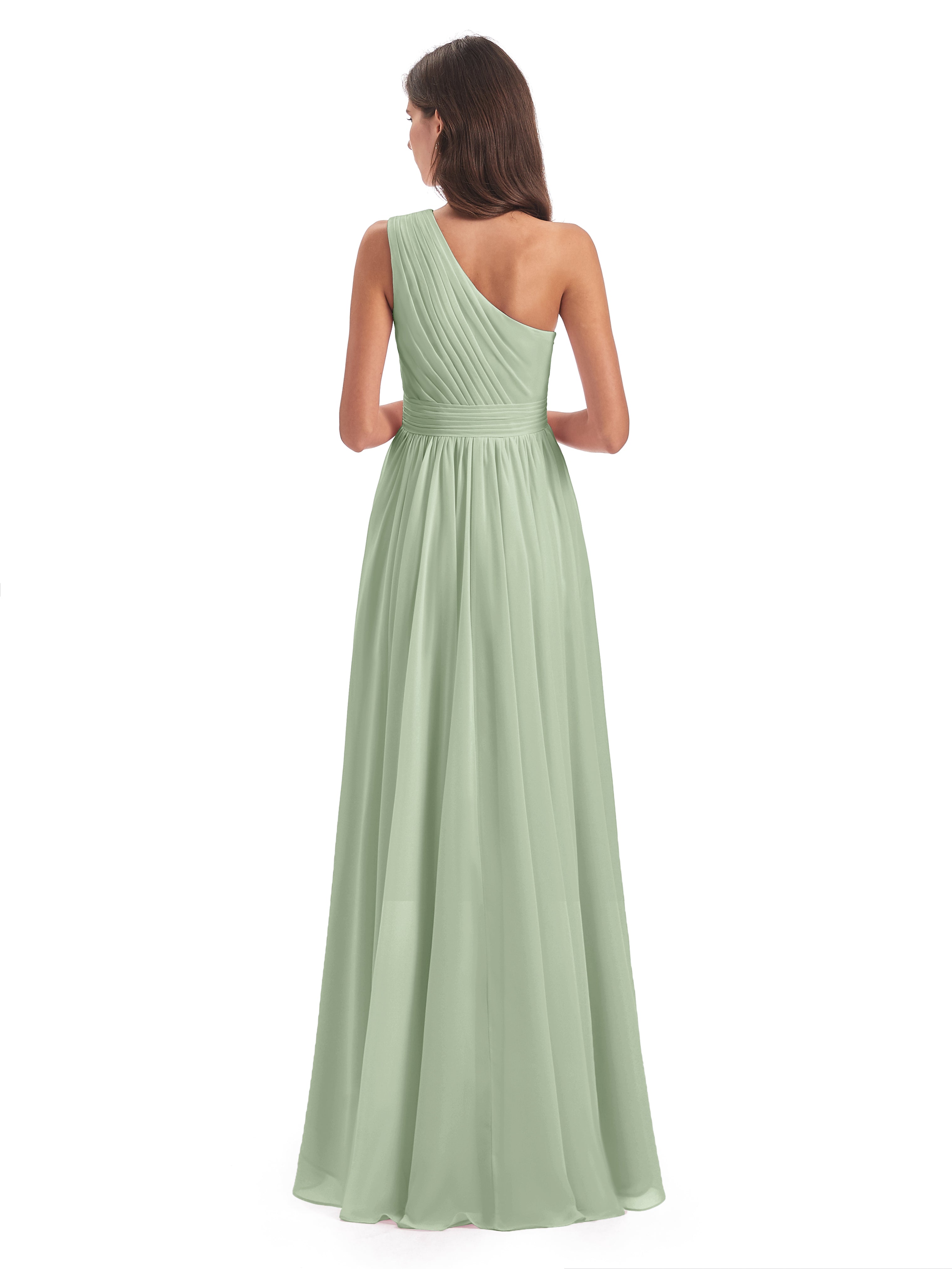 Sauge Poussiéreuse De Demoiselle D'Honneur Asymétrique Seule-Épaule Mousseline Robes Demoiselle D'Honneur