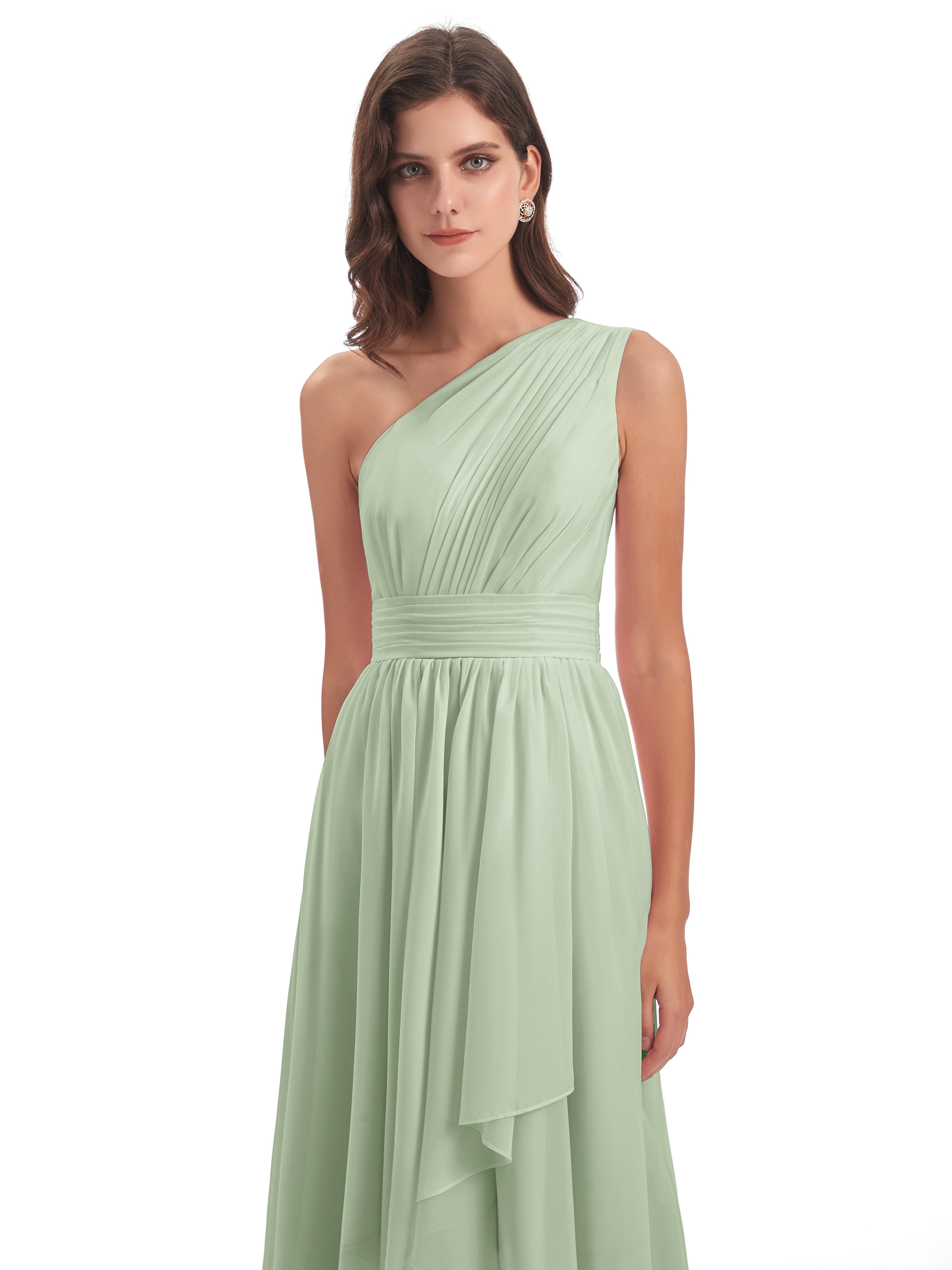 Sauge Poussiéreuse De Demoiselle D'Honneur Asymétrique Seule-Épaule Mousseline Robes Demoiselle D'Honneur