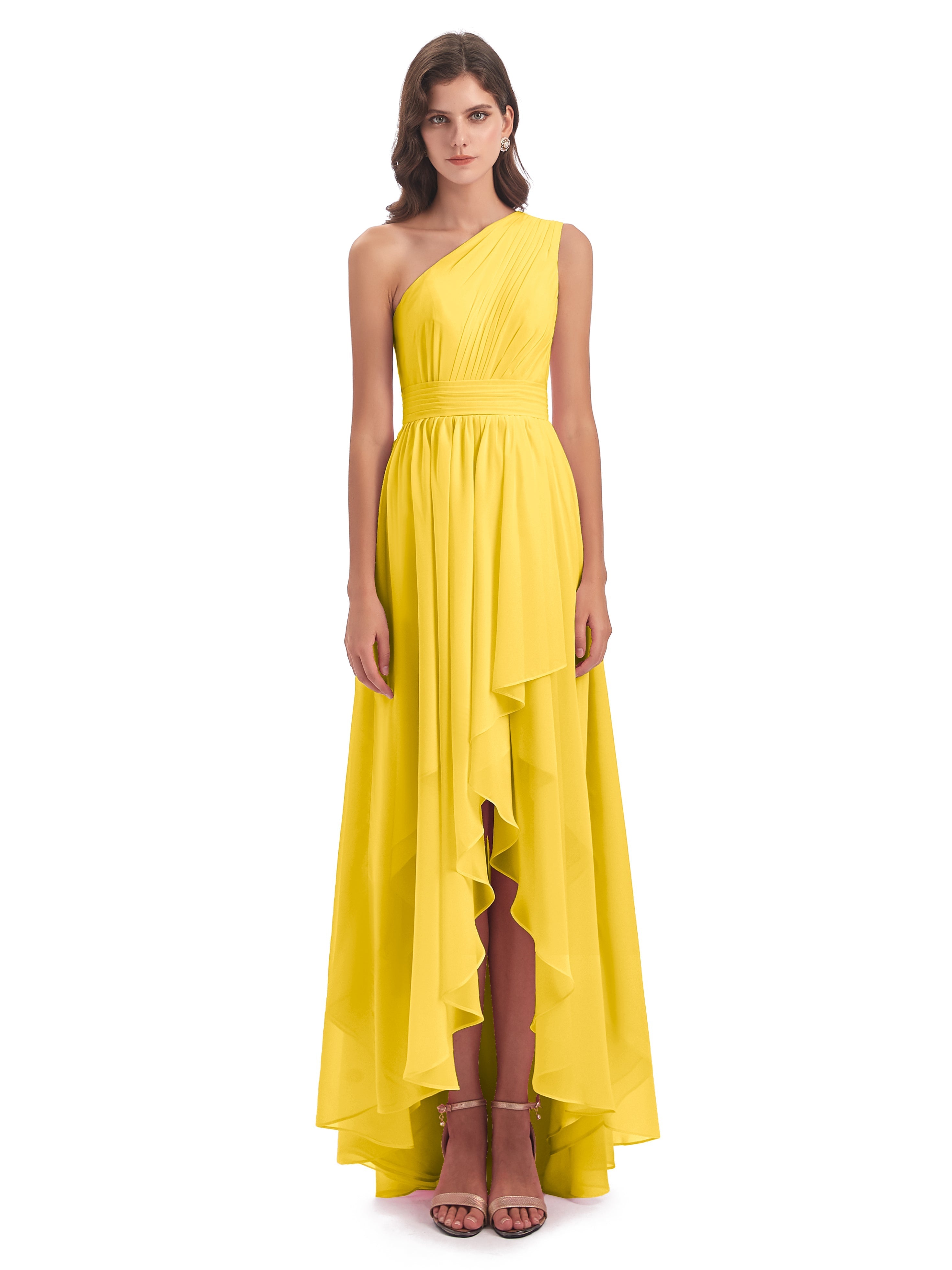 Robe De Demoiselle D'Honneur Souci Asymétrique Seule-Épaule Mousseline Robes Demoiselle D'Honneur