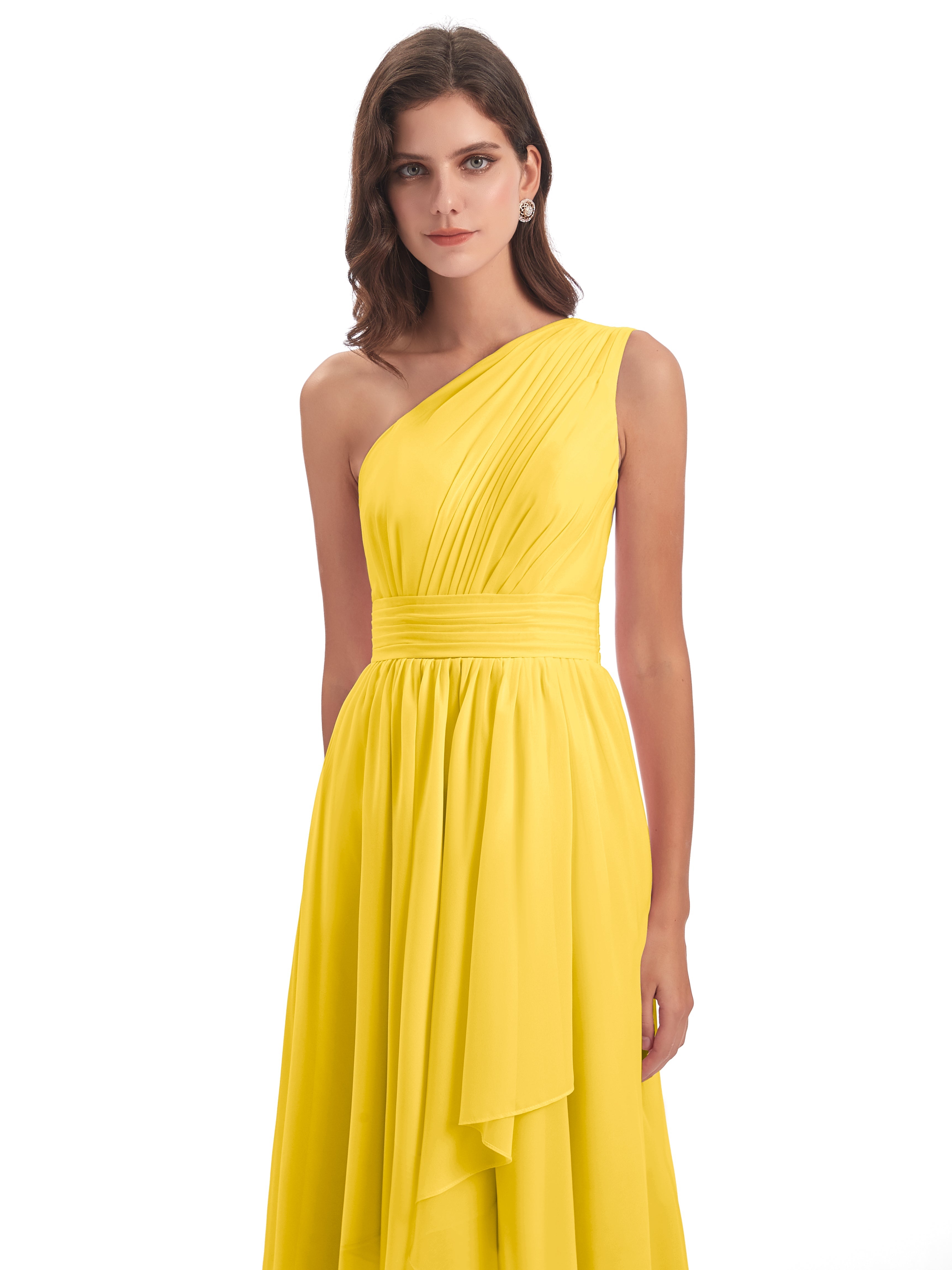 Robe De Demoiselle D'Honneur Souci Asymétrique Seule-Épaule Mousseline Robes Demoiselle D'Honneur