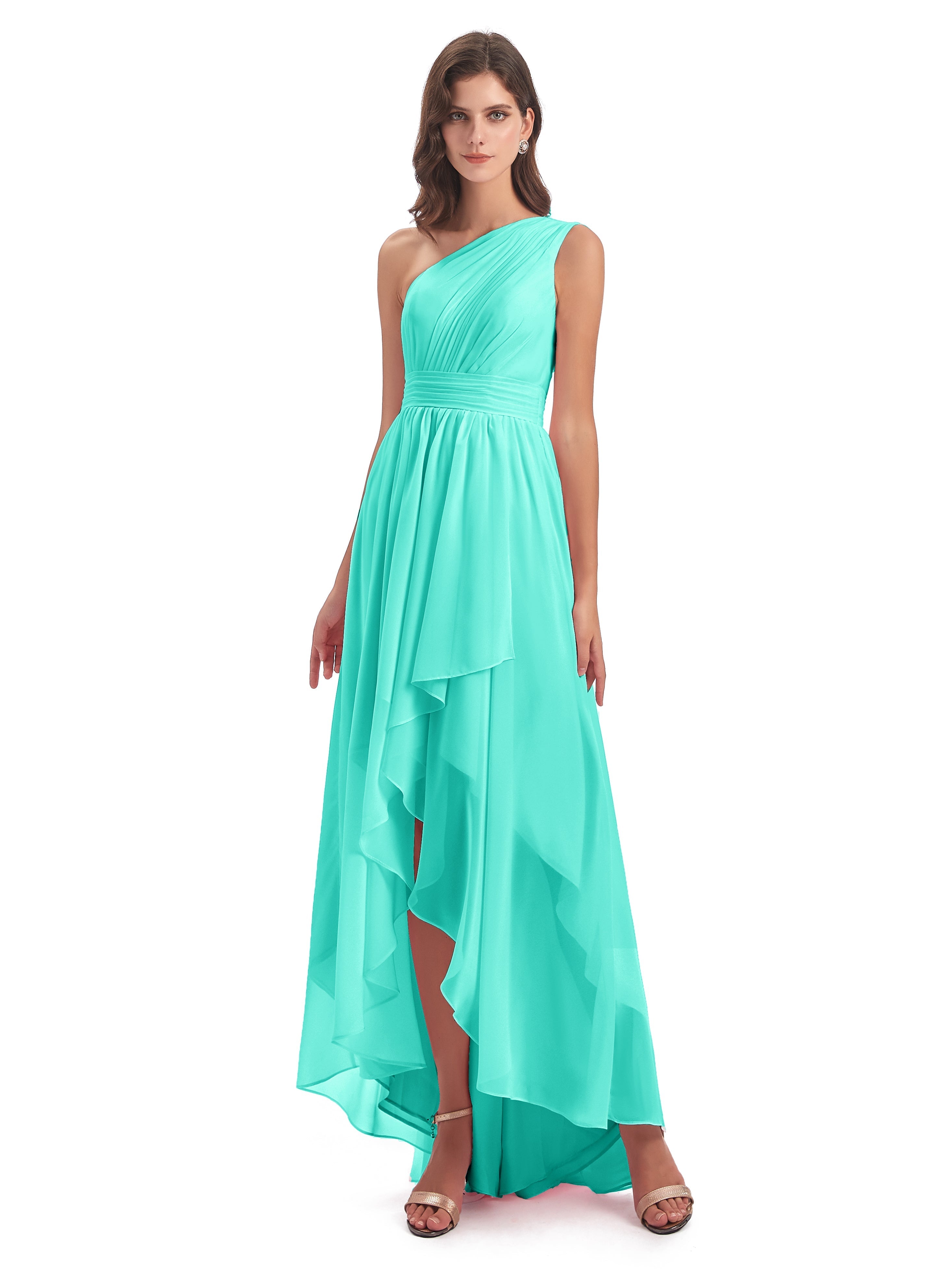 Robes De Demoiselle D'Honneur Spa Asymétrique Seule-Épaule Mousseline Robes Demoiselle D'Honneur