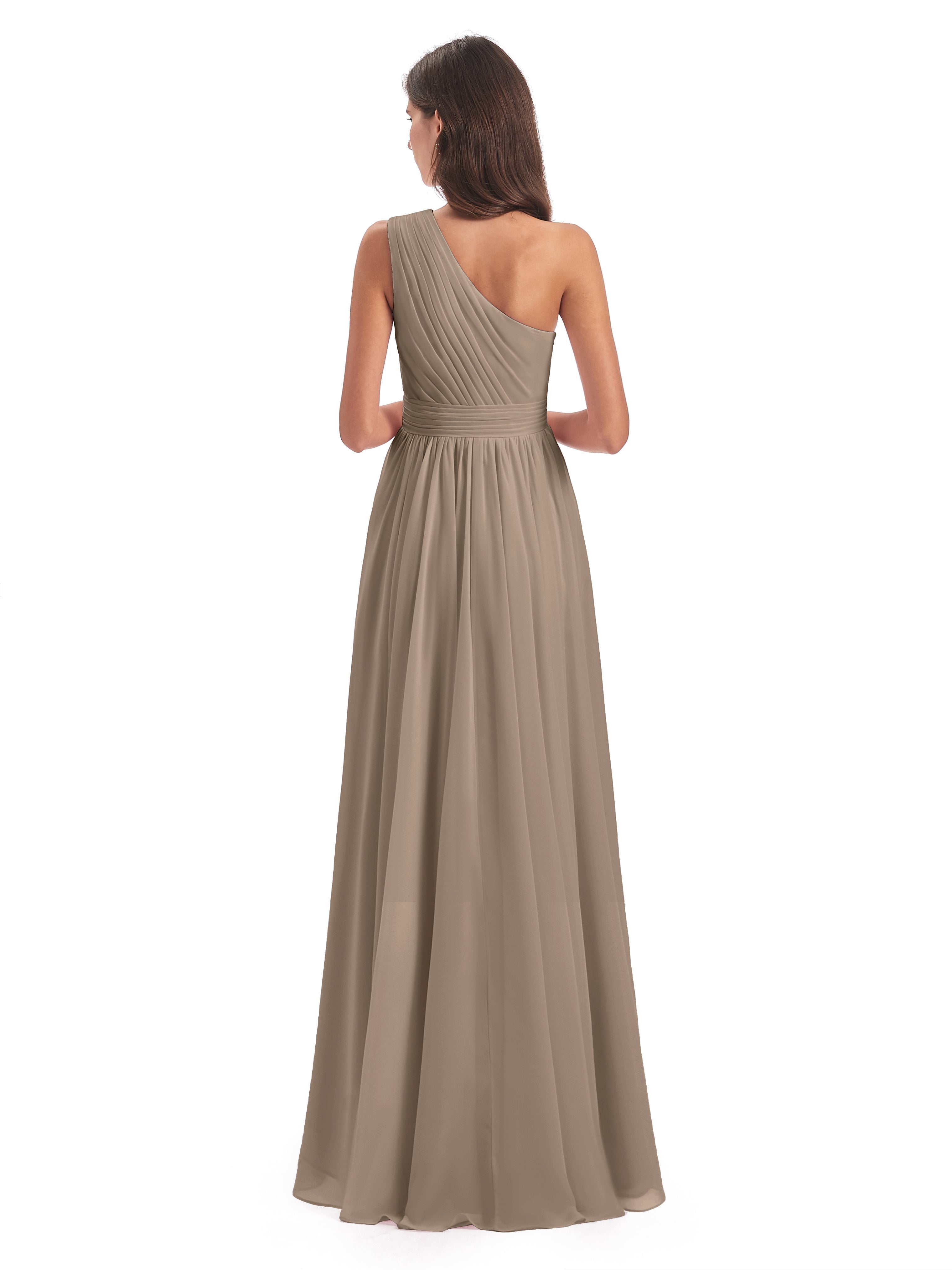 Couleur Taupe Robe Asymétrique Seule-Épaule Mousseline Robes Demoiselle D'Honneur