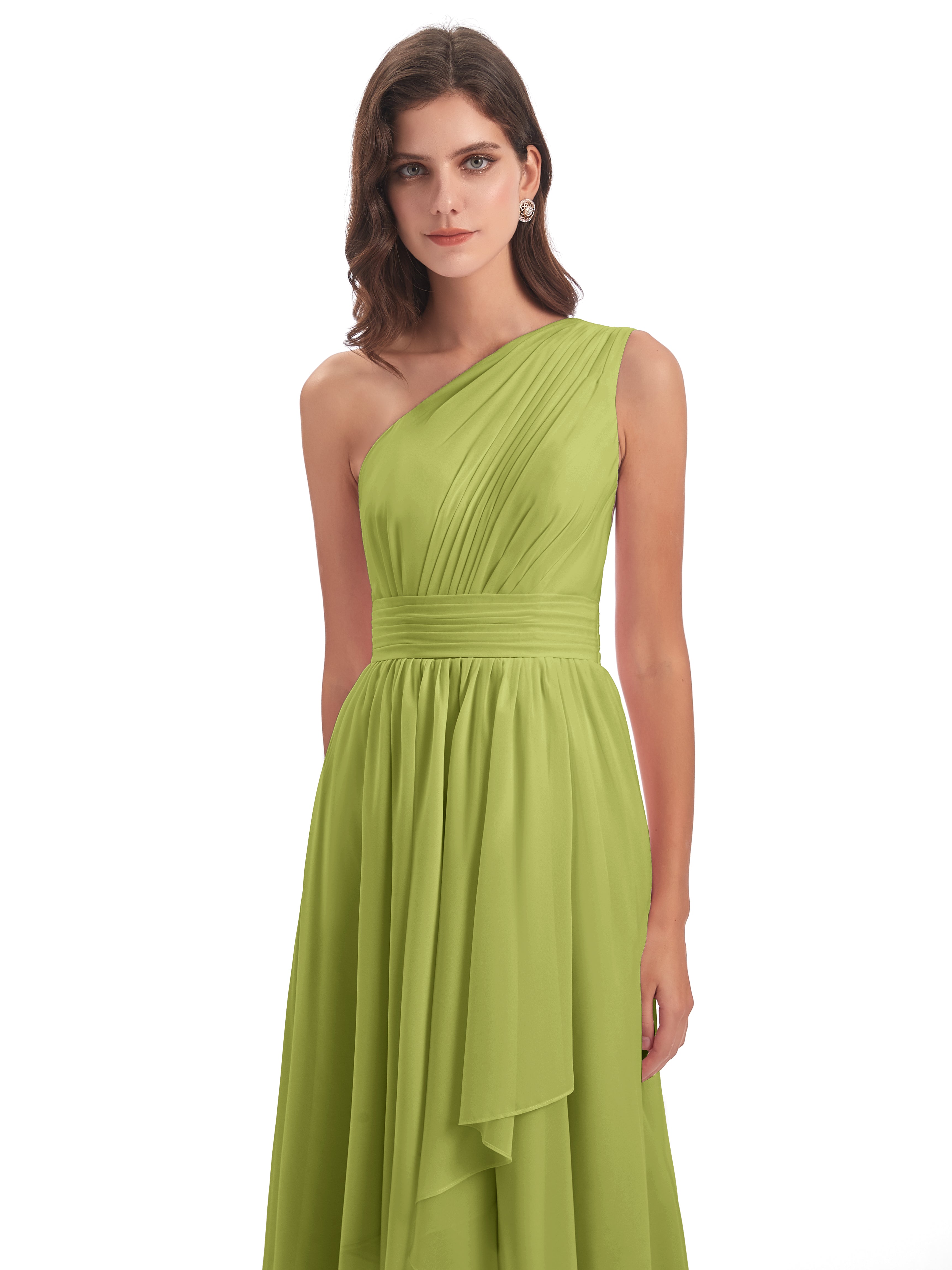 Robes De Demoiselle D'Honneur Trèfle Asymétrique Seule-Épaule Mousseline Robes Demoiselle D'Honneur