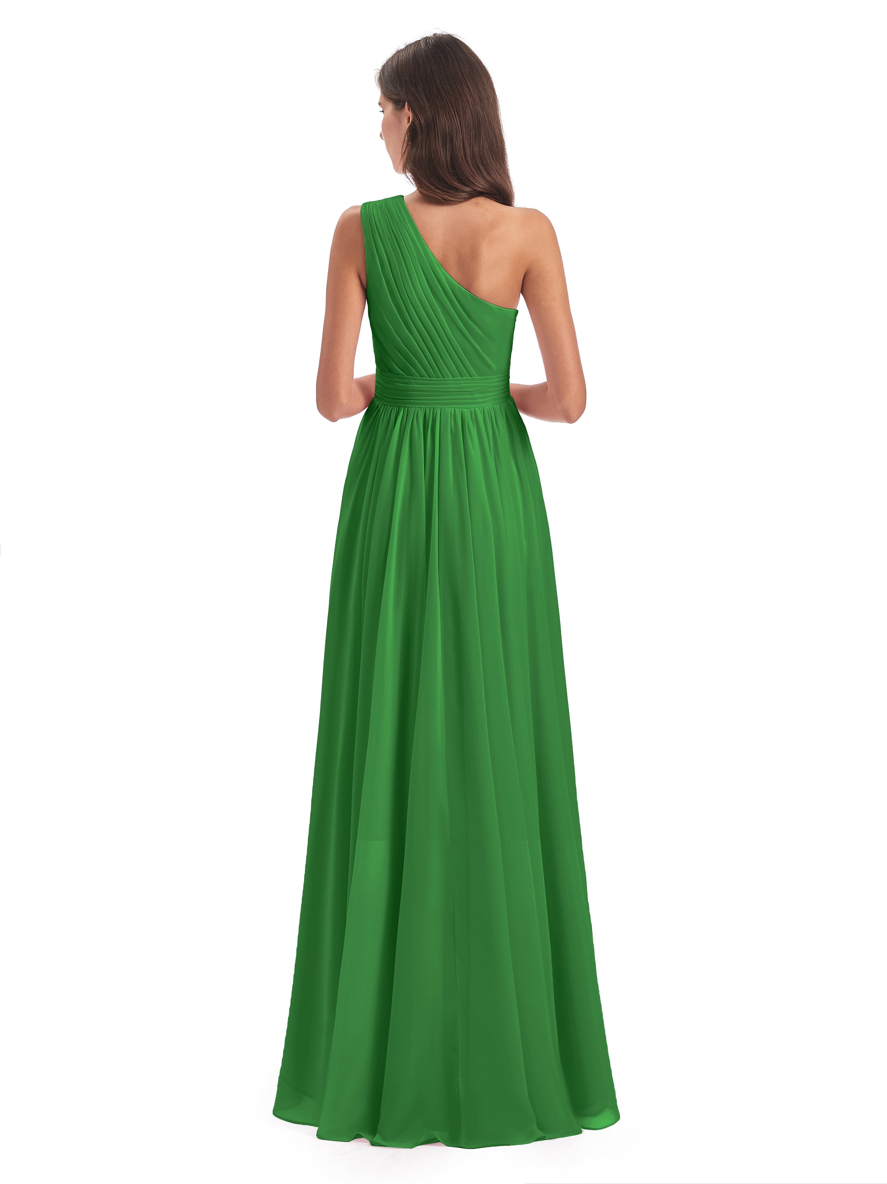 Robe Verte Demoiselle D Honneur Asymétrique Seule-Épaule Mousseline Robes Demoiselle D'Honneur