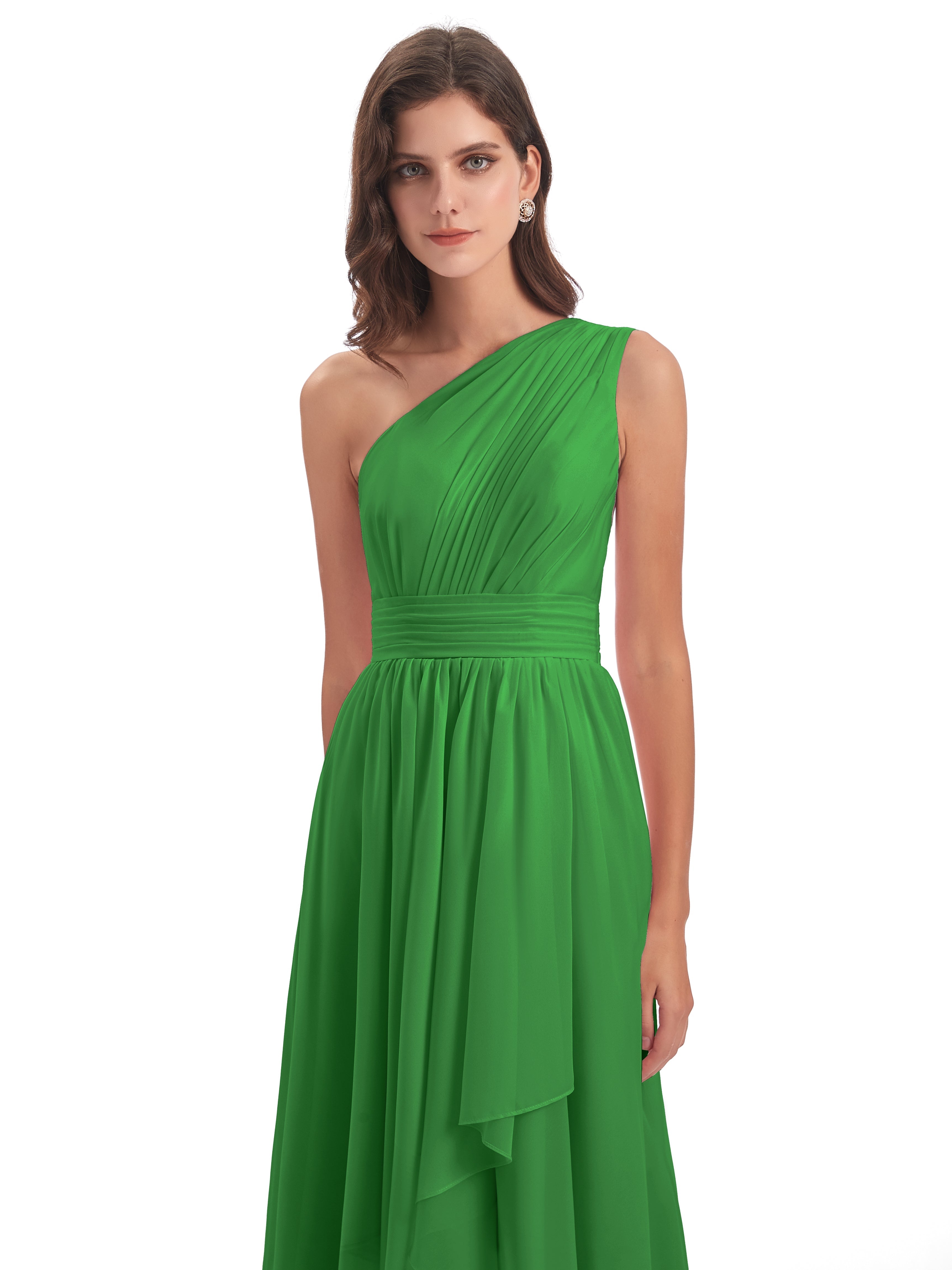Robe Verte Demoiselle D Honneur Asymétrique Seule-Épaule Mousseline Robes Demoiselle D'Honneur