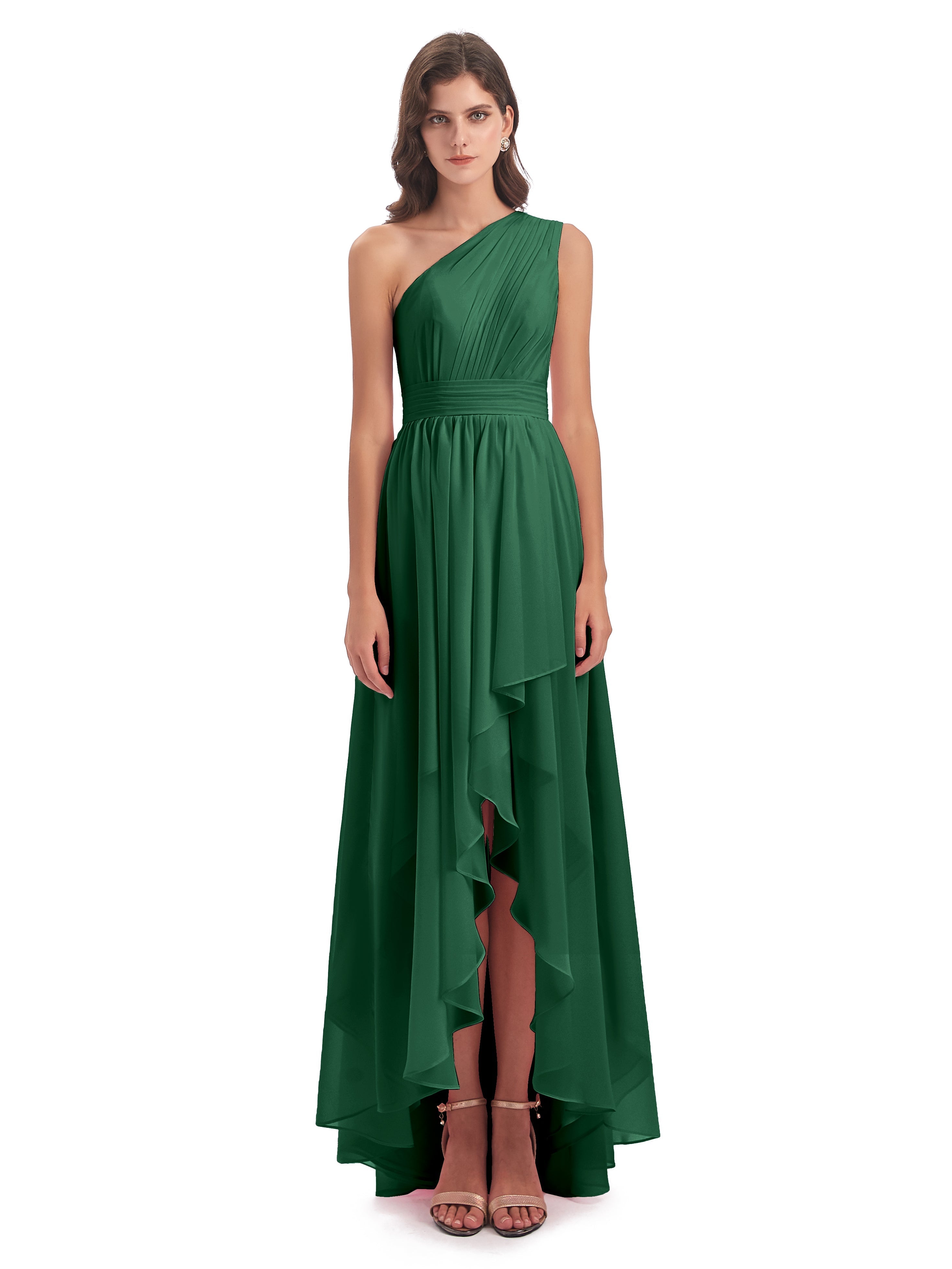 Demoiselle D'Honneur Vert Foncé Asymétrique Seule-Épaule Mousseline Robes Demoiselle D'Honneur