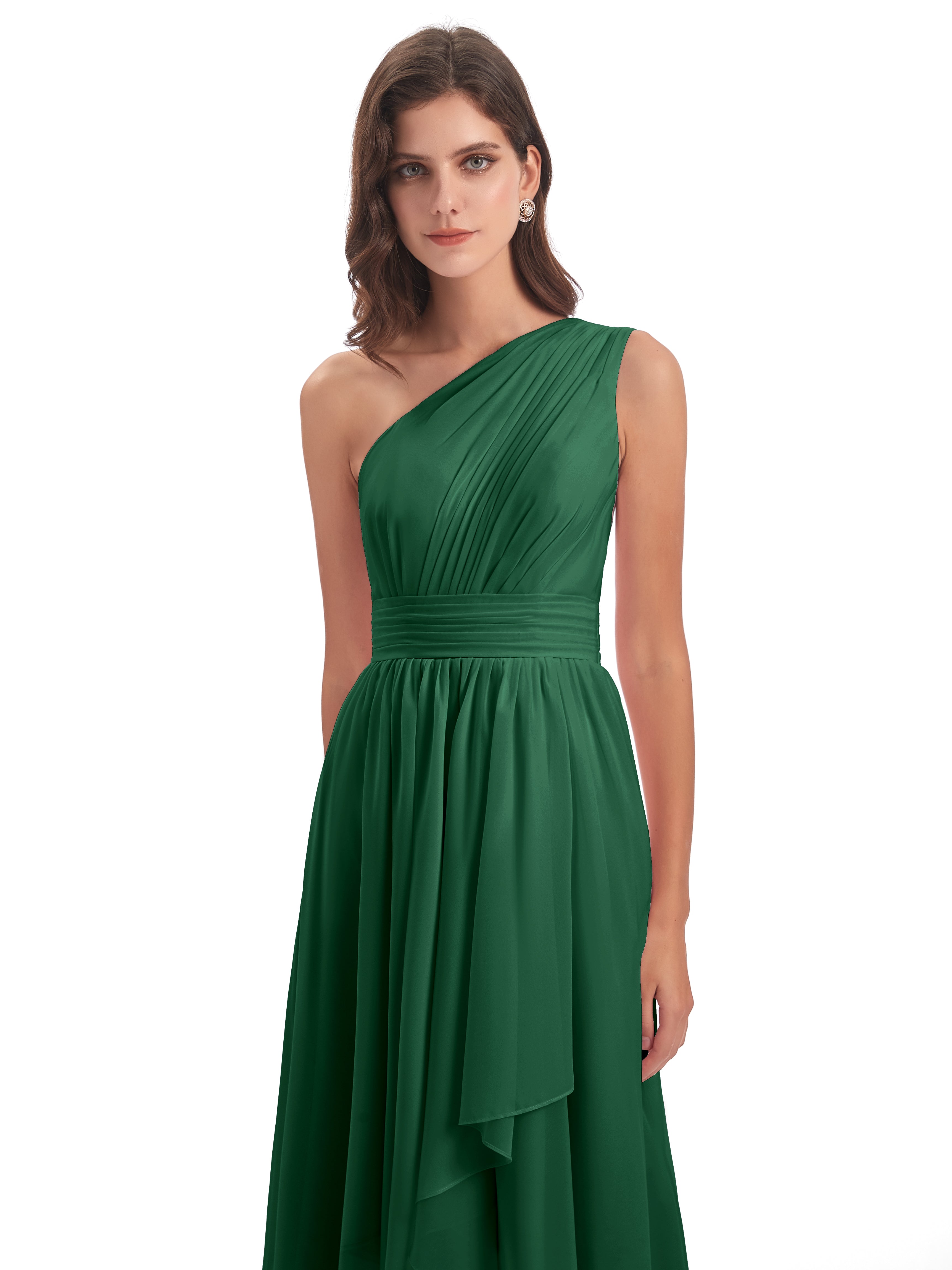 Demoiselle D'Honneur Vert Foncé Asymétrique Seule-Épaule Mousseline Robes Demoiselle D'Honneur