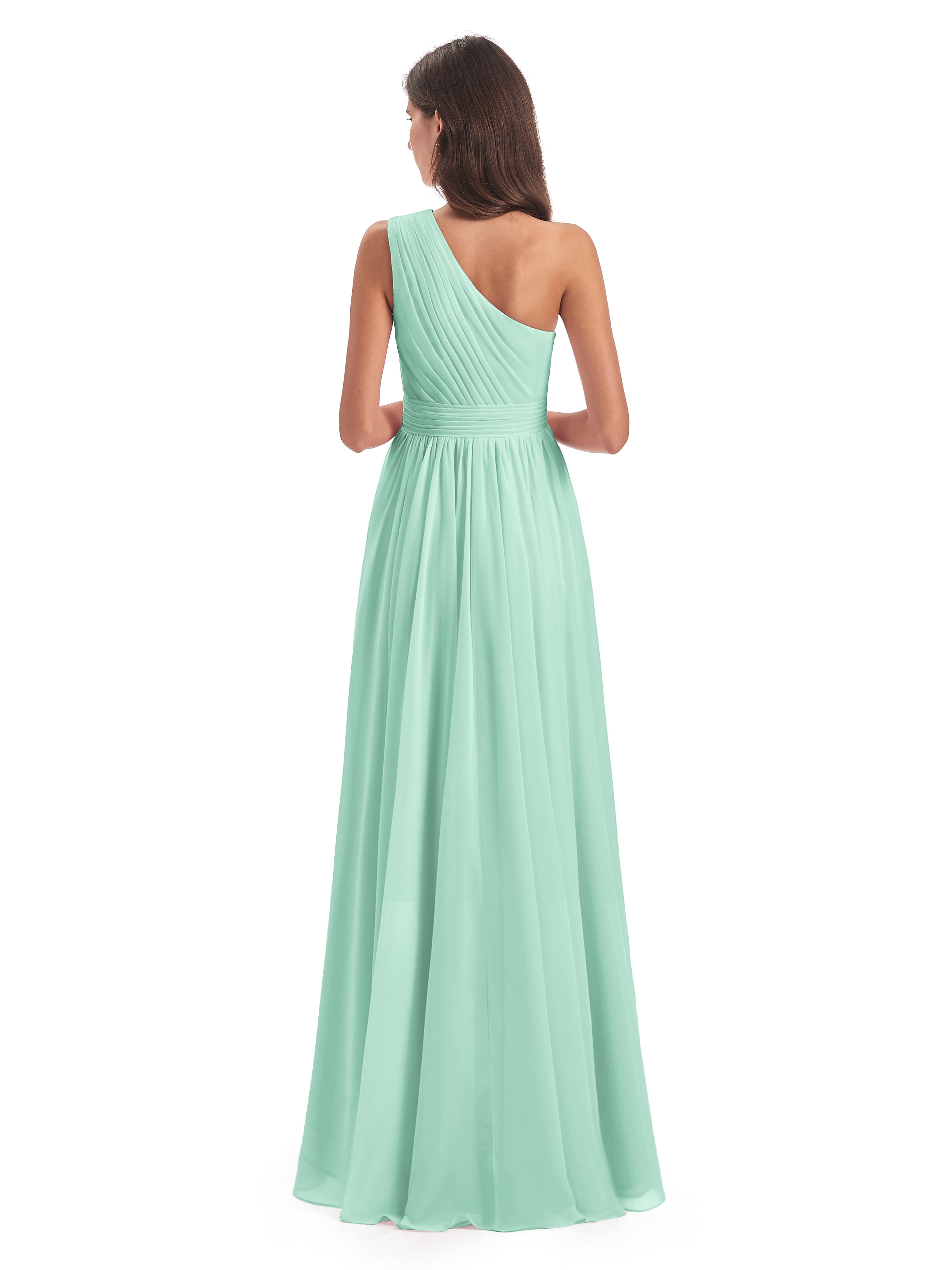 Robe Vert Menthe Demoiselle D Honneur Asymétrique Seule-Épaule Mousseline Robes Demoiselle D'Honneur