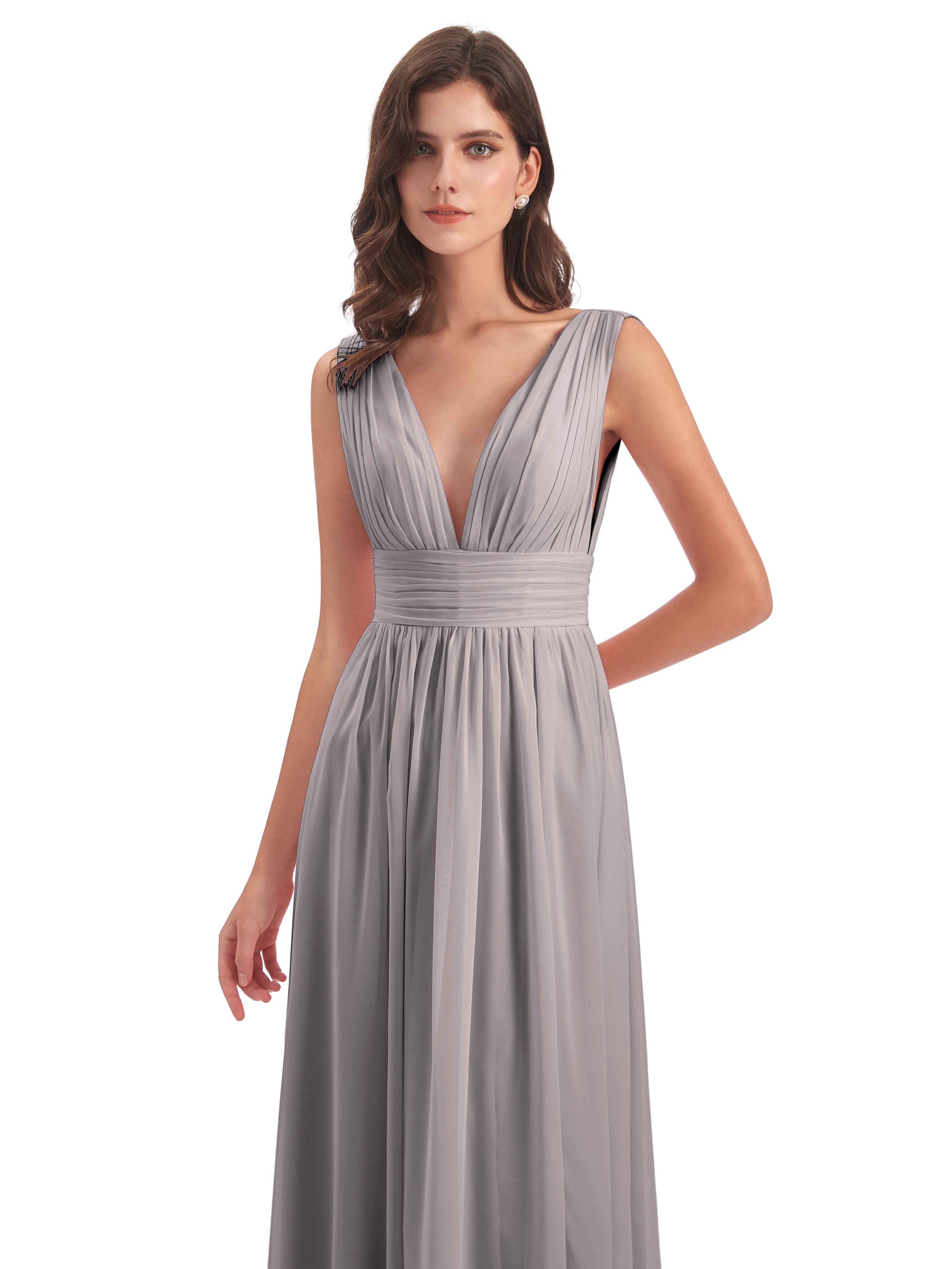 Robe Demoiselle D Honneur Argenté Emma Dos En V Fendue Devant Robes Demoiselle D'Honneur