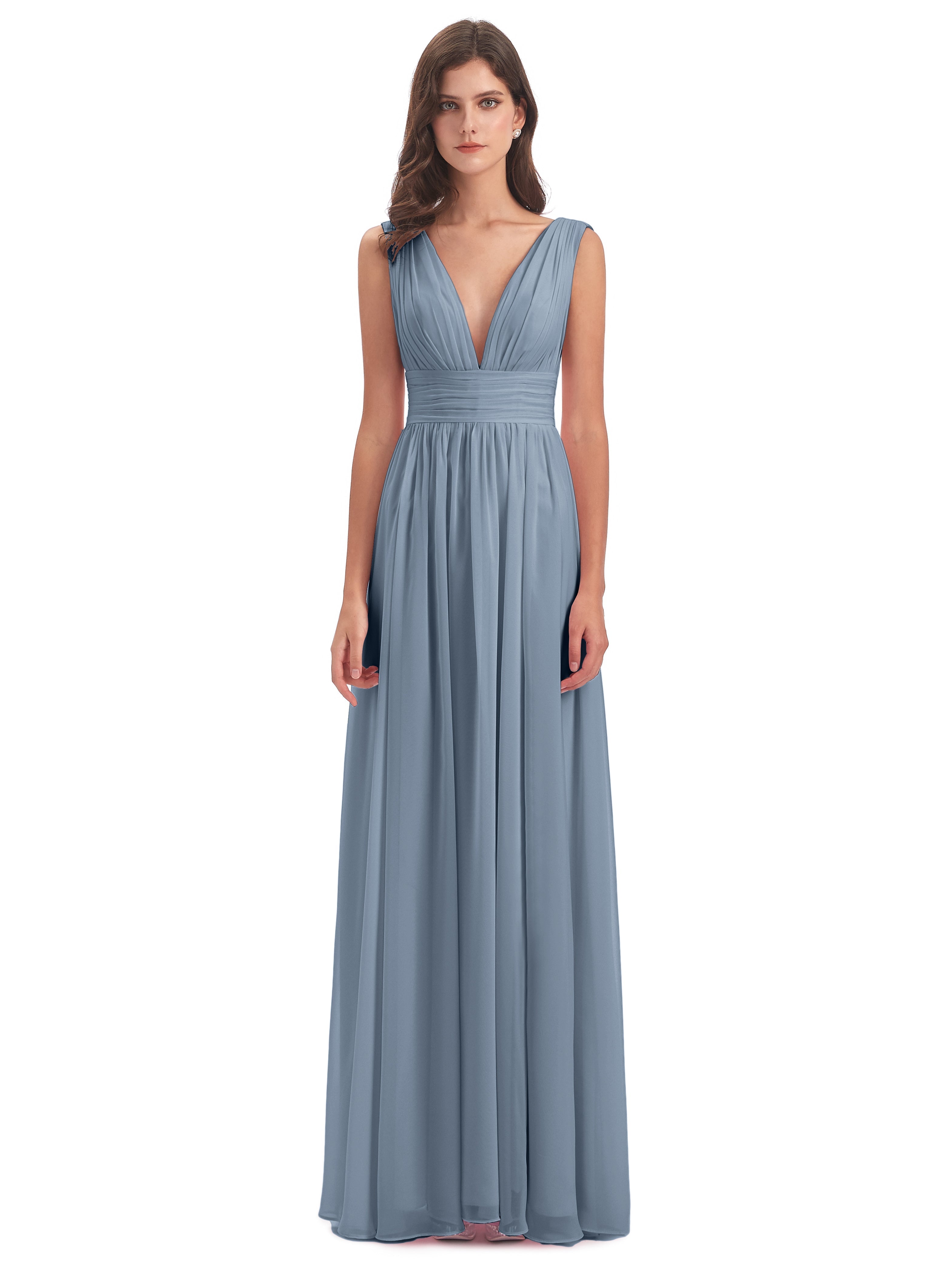 Robe Demoiselle D Honneur Bleu Poussiereux Emma Dos En V Fendue Devant Robes Demoiselle D'Honneur
