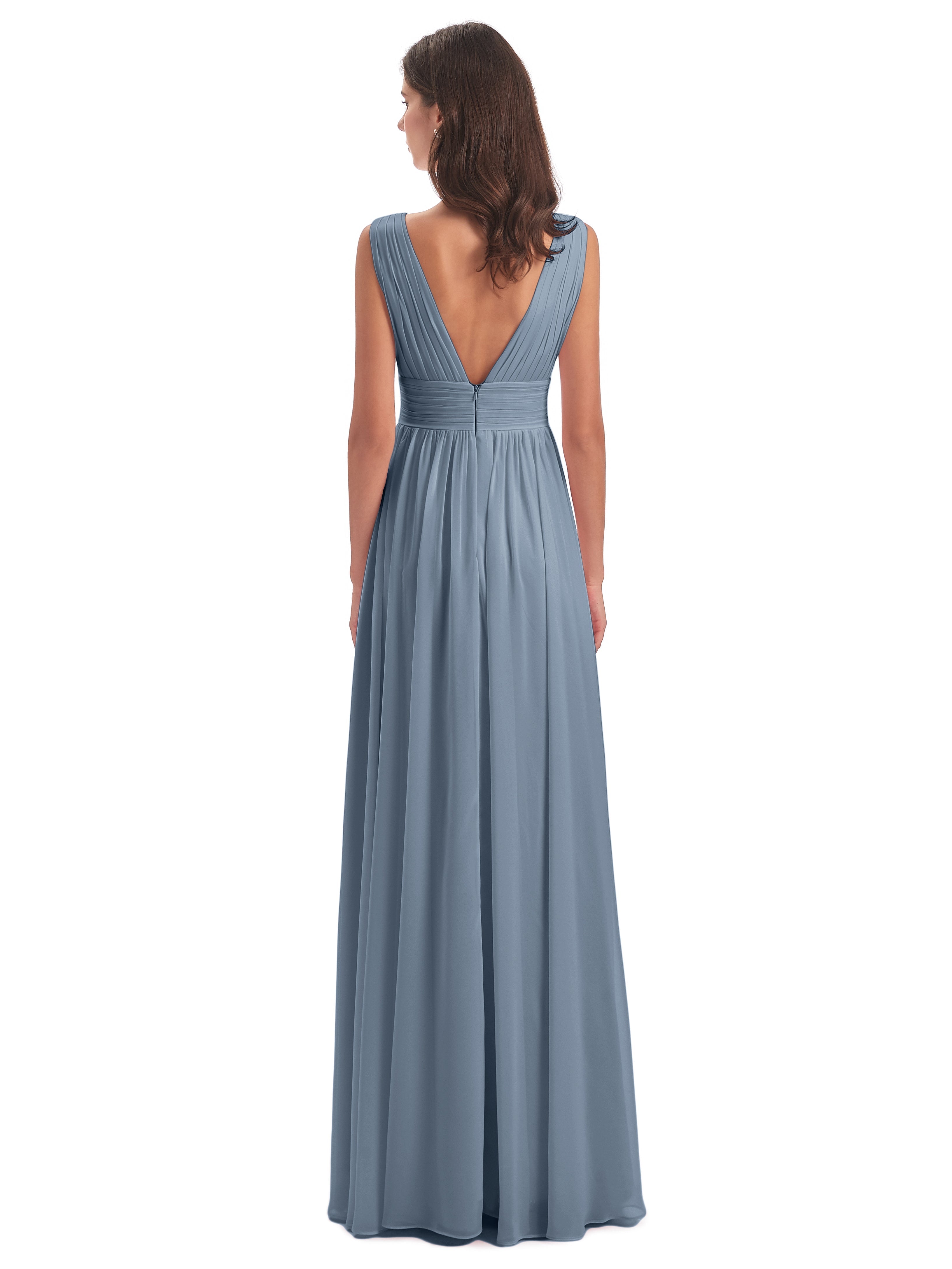 Robe Demoiselle D Honneur Bleu Poussiereux Emma Dos En V Fendue Devant Robes Demoiselle D'Honneur