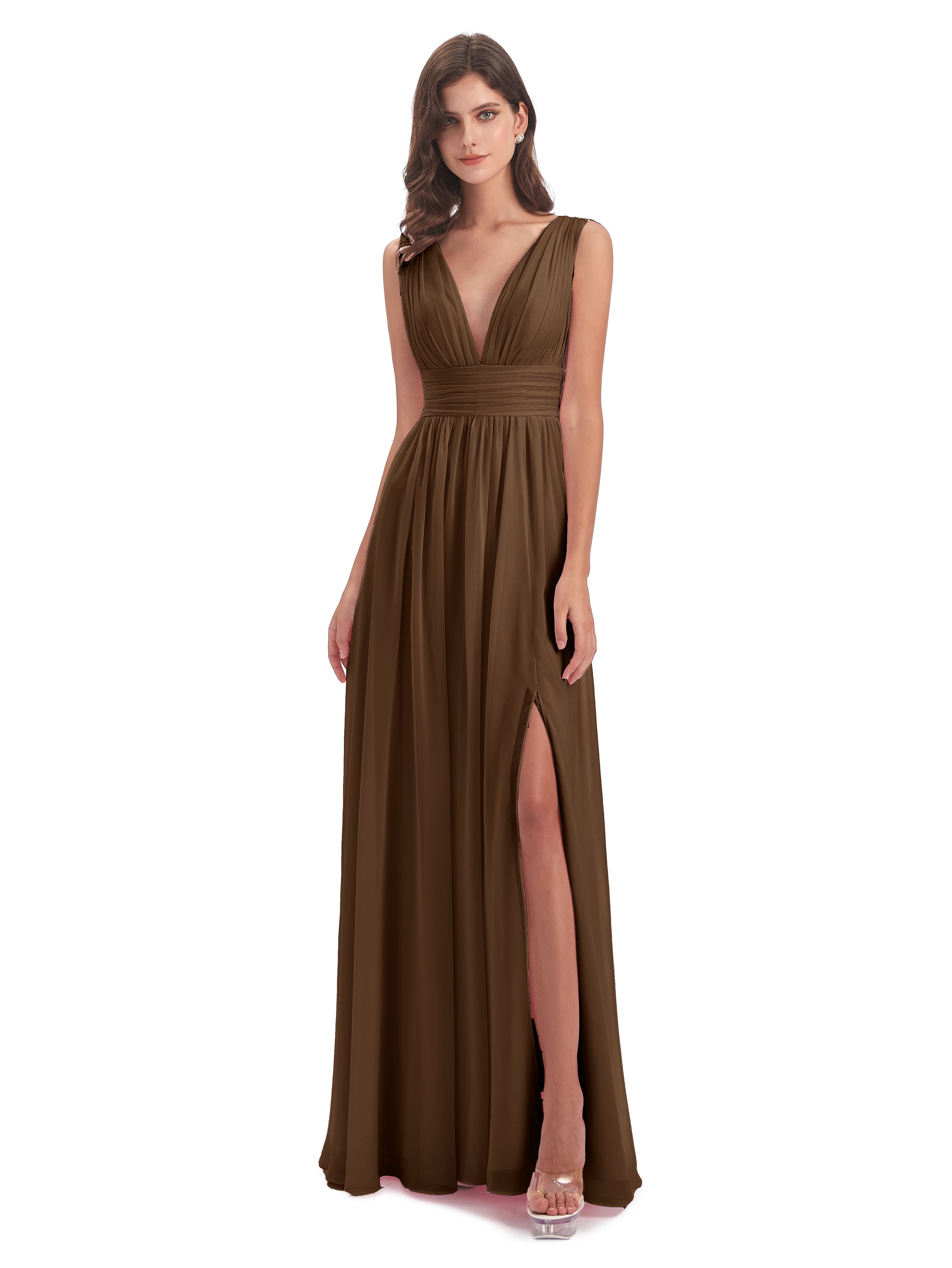 Robe Demoiselle D Honneur Brun Emma Dos En V Fendue Devant Robes Demoiselle D'Honneur