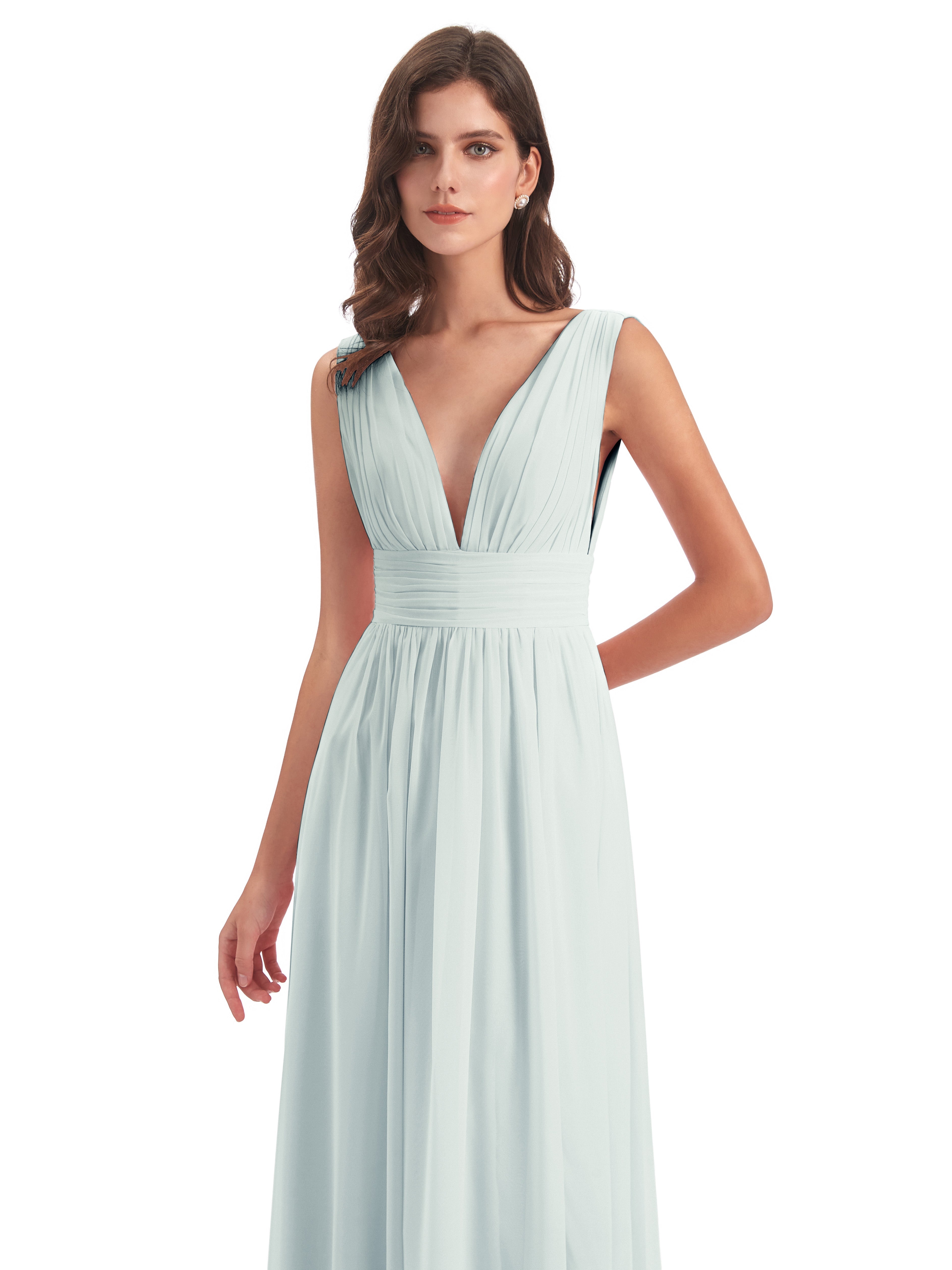 Robe Demoiselle D Honneur Vert Celadon Emma Dos En V Fendue Devant Robes Demoiselle D'Honneur