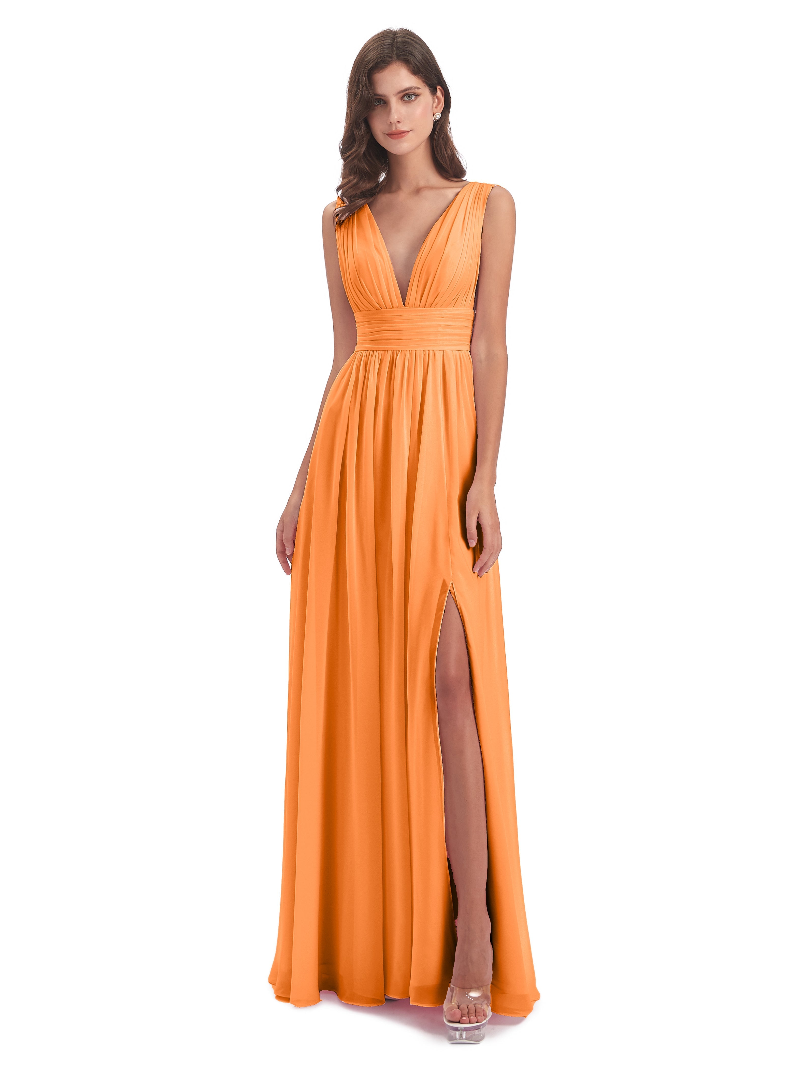 Robe Demoiselle D Honneur Orange Emma Dos En V Fendue Devant Robes Demoiselle D'Honneur