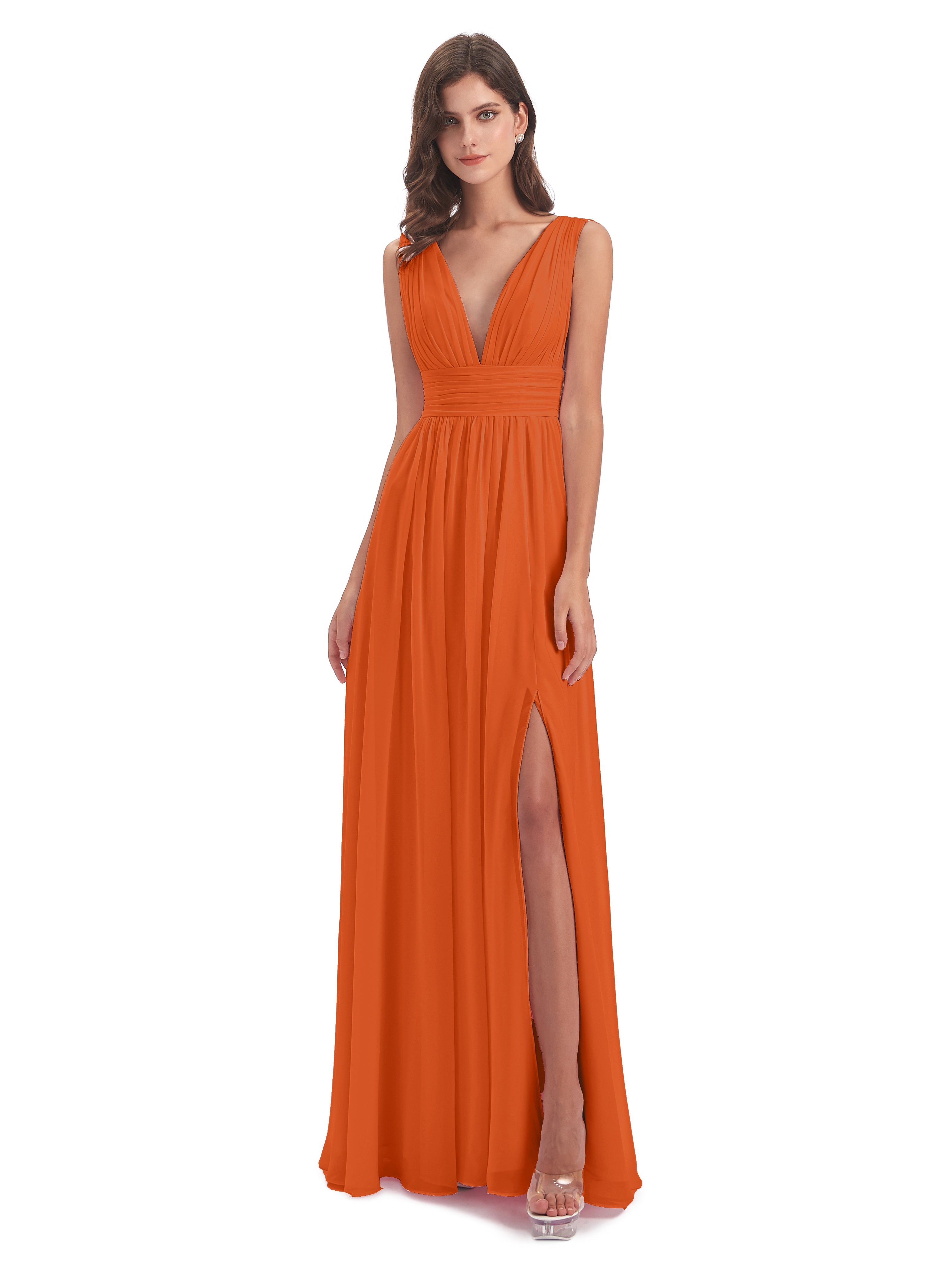 Robe Demoiselle D Honneur Orange Brulé Emma Dos En V Fendue Devant Robes Demoiselle D'Honneur
