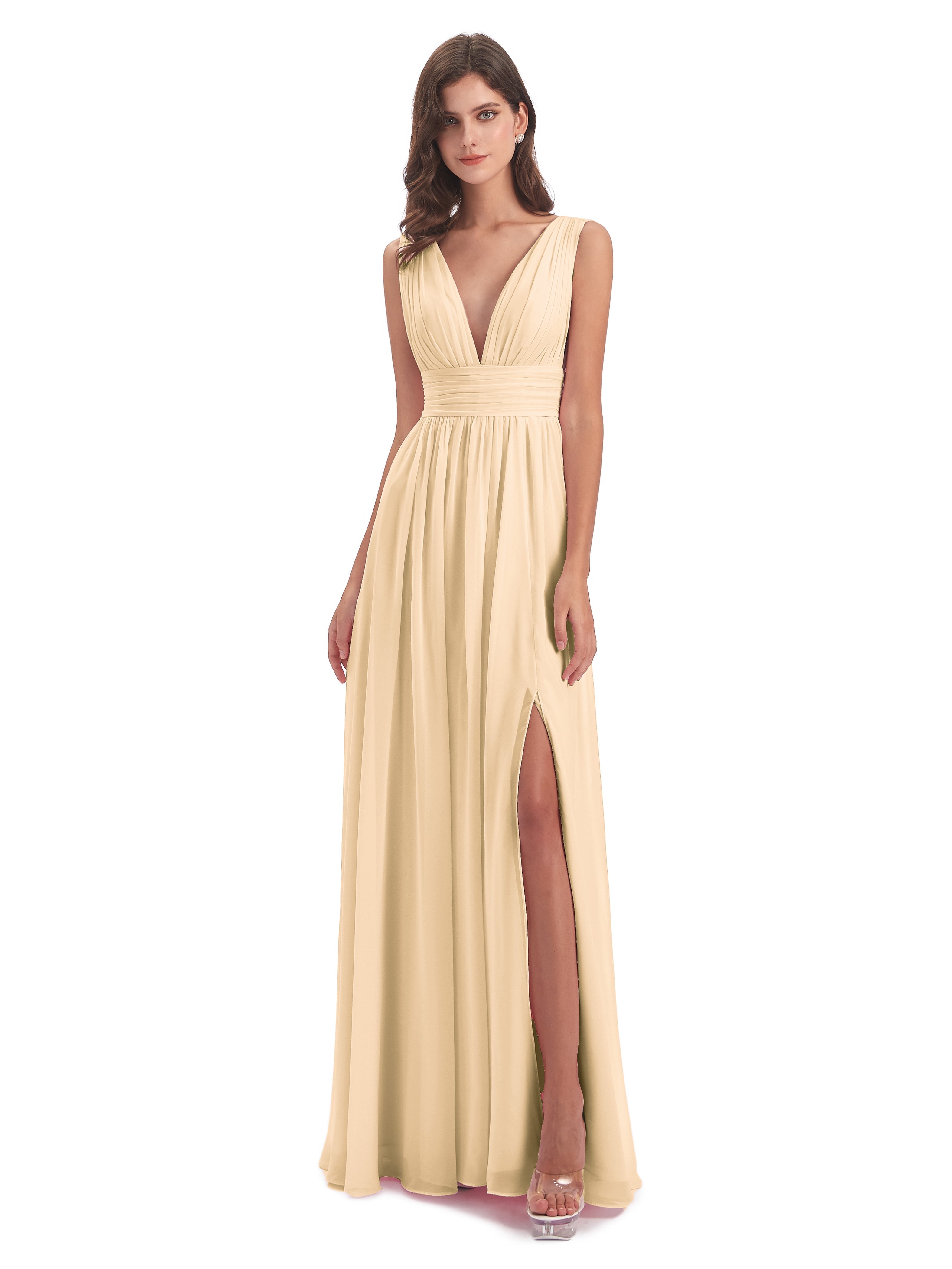 Robe Demoiselle D Honneur Peche Emma Dos En V Fendue Devant Robes Demoiselle D'Honneur